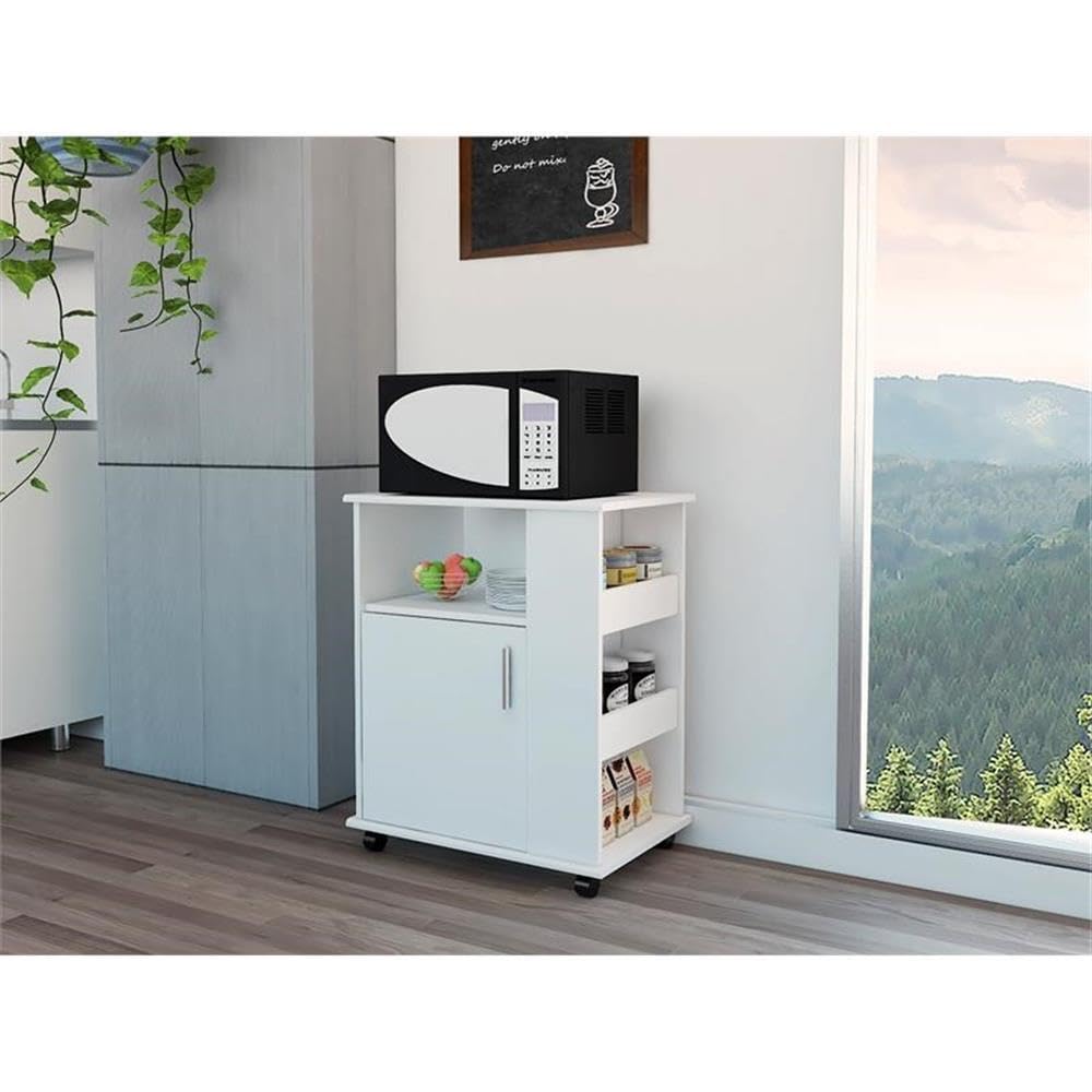 Tuhome White 5-Shelf Kitchen Pantry Cart with 1 Door & Caster Wheels, 28.97