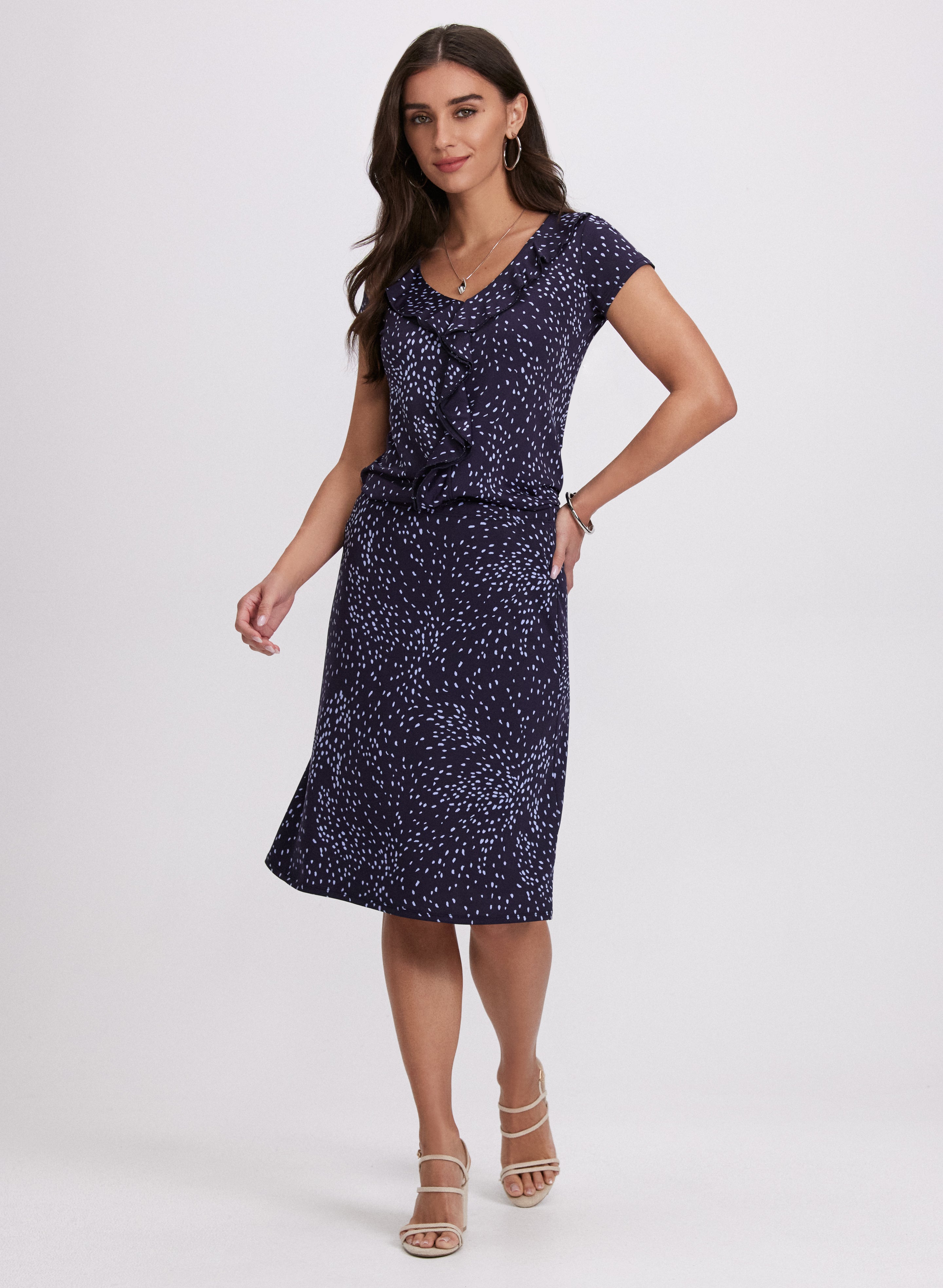 Dot Print Top Marine Petites 9010337 8706 410 - Stylish Floral Blouse for Women, Perfect for Casual Outings & Office Wear