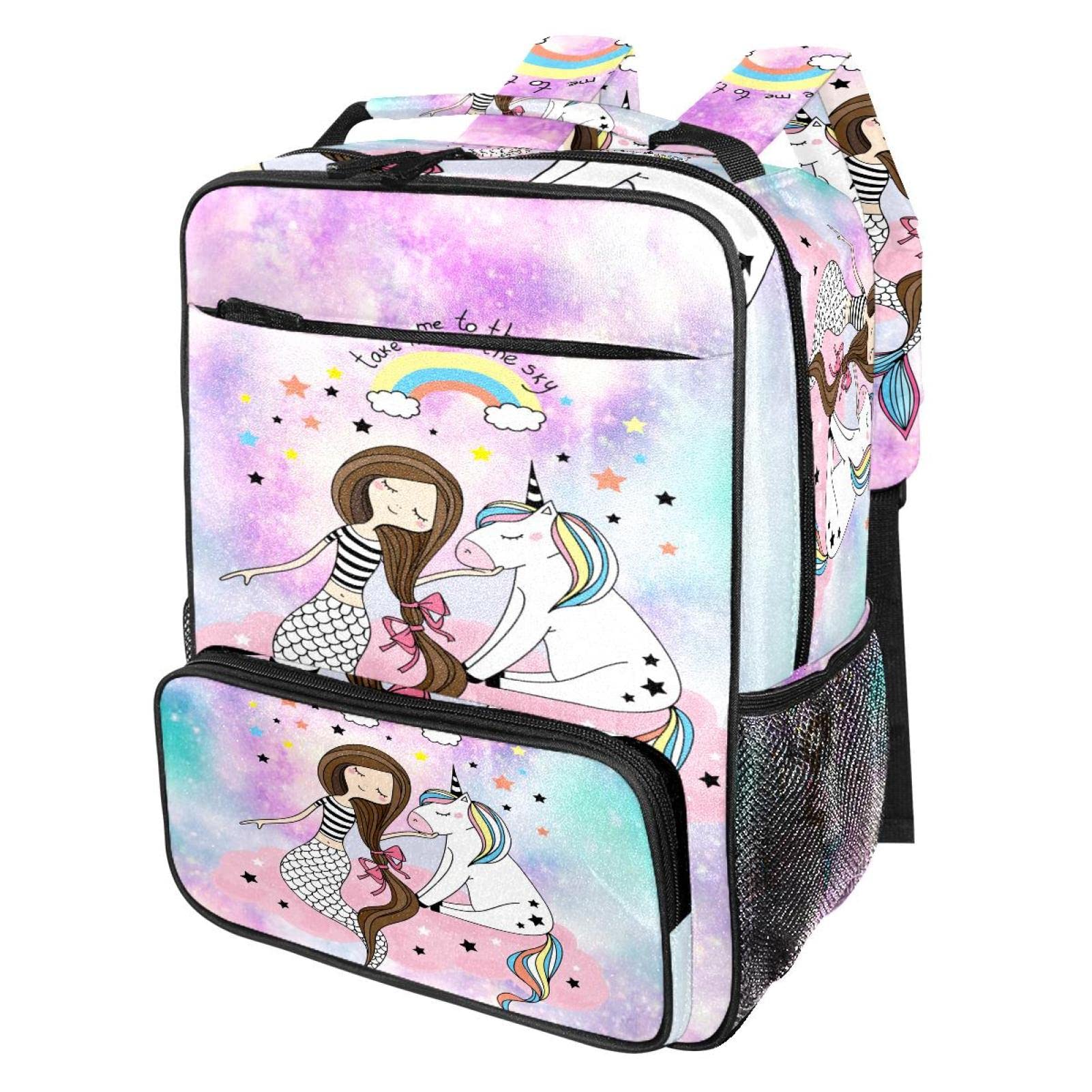 Stylish Canvas Travel Backpack for School & Laptop - Galactic Mermaid & Unicorn Print Bookbag for Girls & Boys | Perfect for Daily Commute, College & Weekend Trips