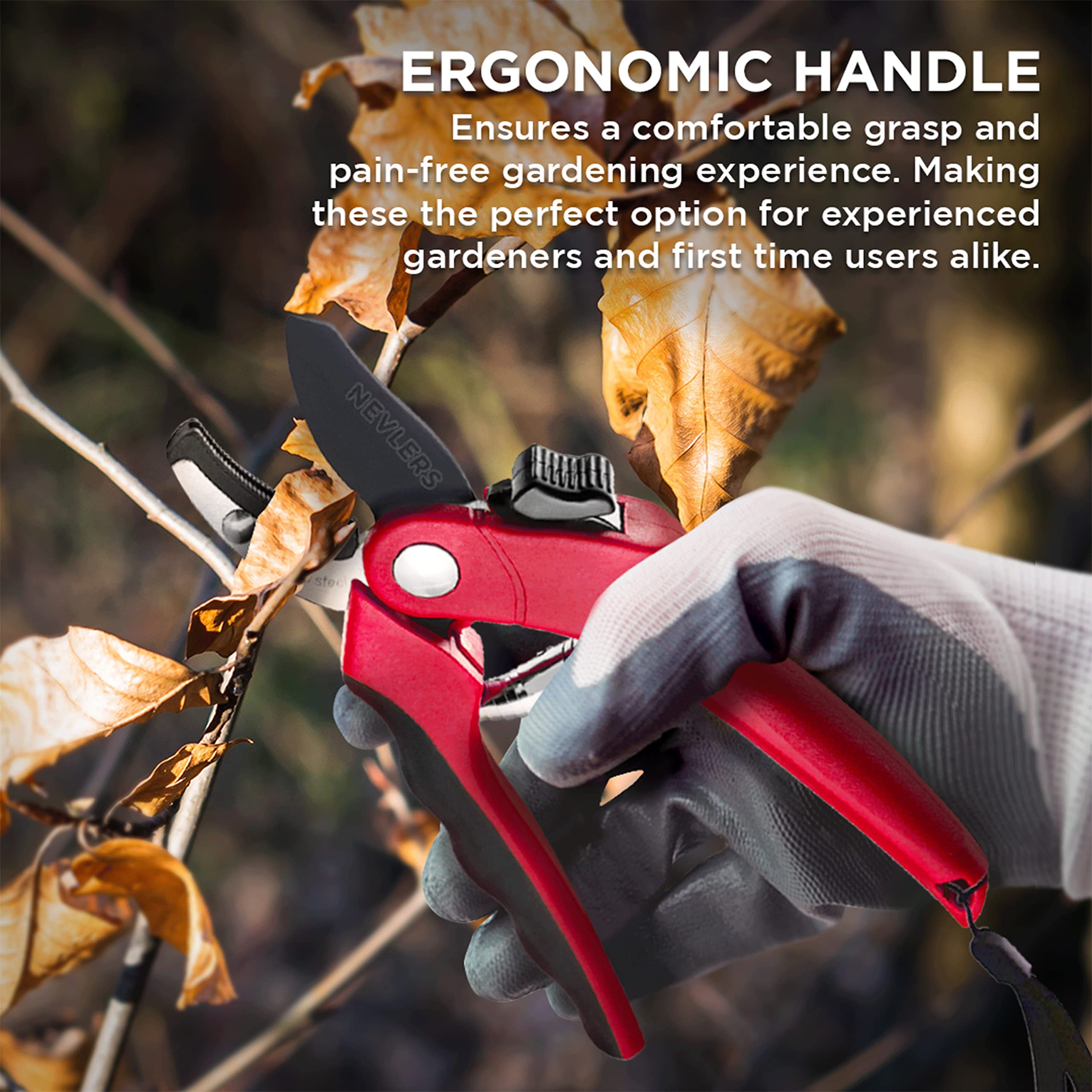 Nevlers 8 Inch Red Anvil Pruning Shears - Stainless Steel Garden Shears with 8mm Cut Capacity | Ergonomic Hand Pruners for Trimming Branches, Shrubs & Plants | Perfect for Gardening, Landscaping & Outdoor Use