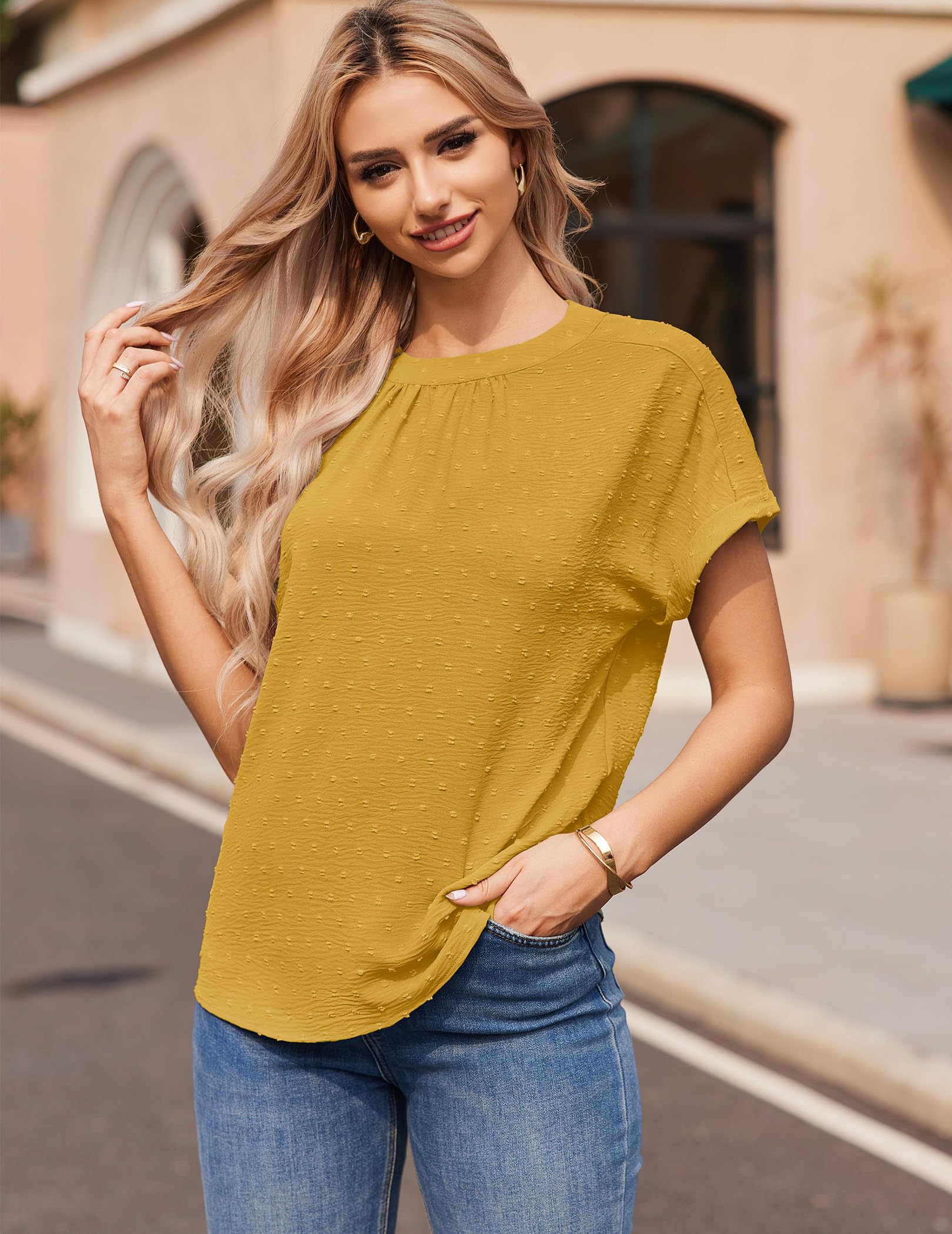 Women's Swiss Dot Chiffon Blouse - Dressy Casual Short Sleeve Top for Business & Summer Wear | Office, Date Night, Cocktail Party Outfits
