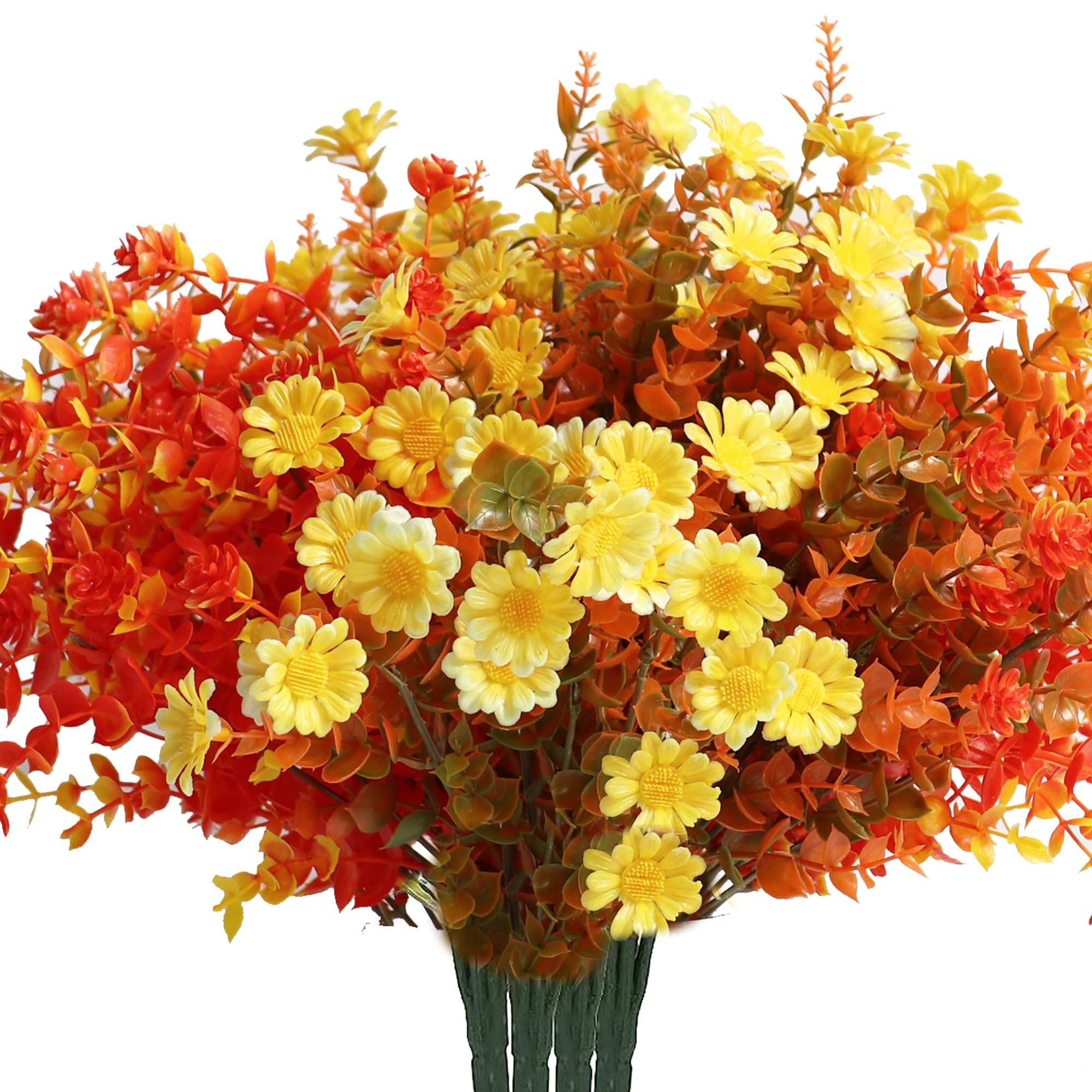 16 Bundles Artificial Fall Flowers Outdoor Fake Mums - UV Resistant Faux Plants for Garden, Window Box, Office, Patio, Hanging Planter, Pathway & Front Porch Decor (Mixed Colors) - Perfect for Year-Round Beauty & Low-Maintenance Landscaping