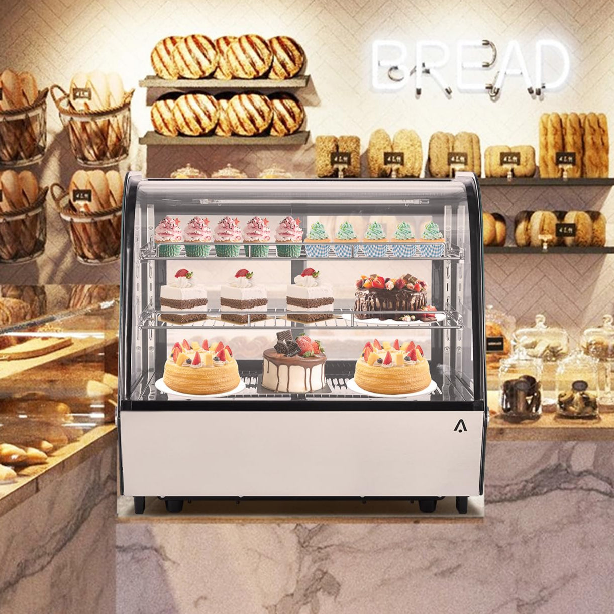 GARVEE 4.2 Cu.Ft Commercial Countertop Refrigerator with LED Lighting, Auto Defrost & Air Cooling - Sliding Door Display Case for Cafe, Restaurant, Bar, or Convenience Store - Perfect for Beverage, Dessert & Food Storage
