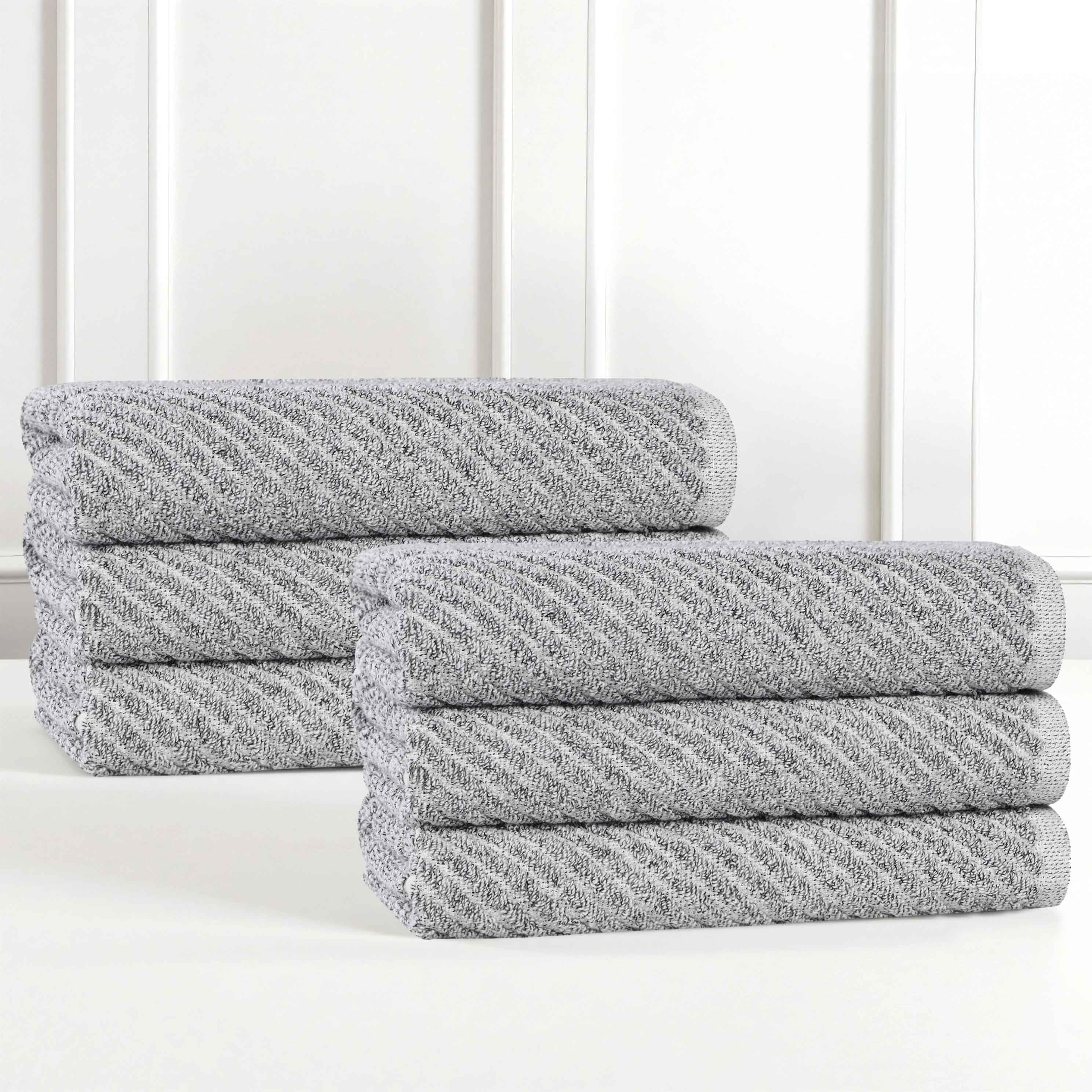 Premium Cotton Blend Diagonal Stripes Hand Towels Set of 6 - Soft Absorbent Bath & Kitchen Towels for Bathroom, Guest Room & Spa Use