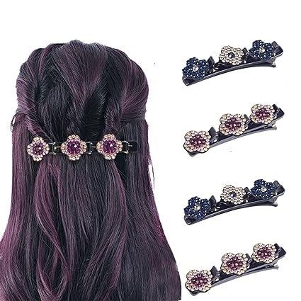 SHIDARA 4 PCS Sparkling Crystal Hair Clips for Women & Girls - Braided Clover Design for Thick & Thin Hair - Styling & Sectioning Hair Accessories - Large Multicolor Clips - Perfect for Parties, Weddings & Daily Wear