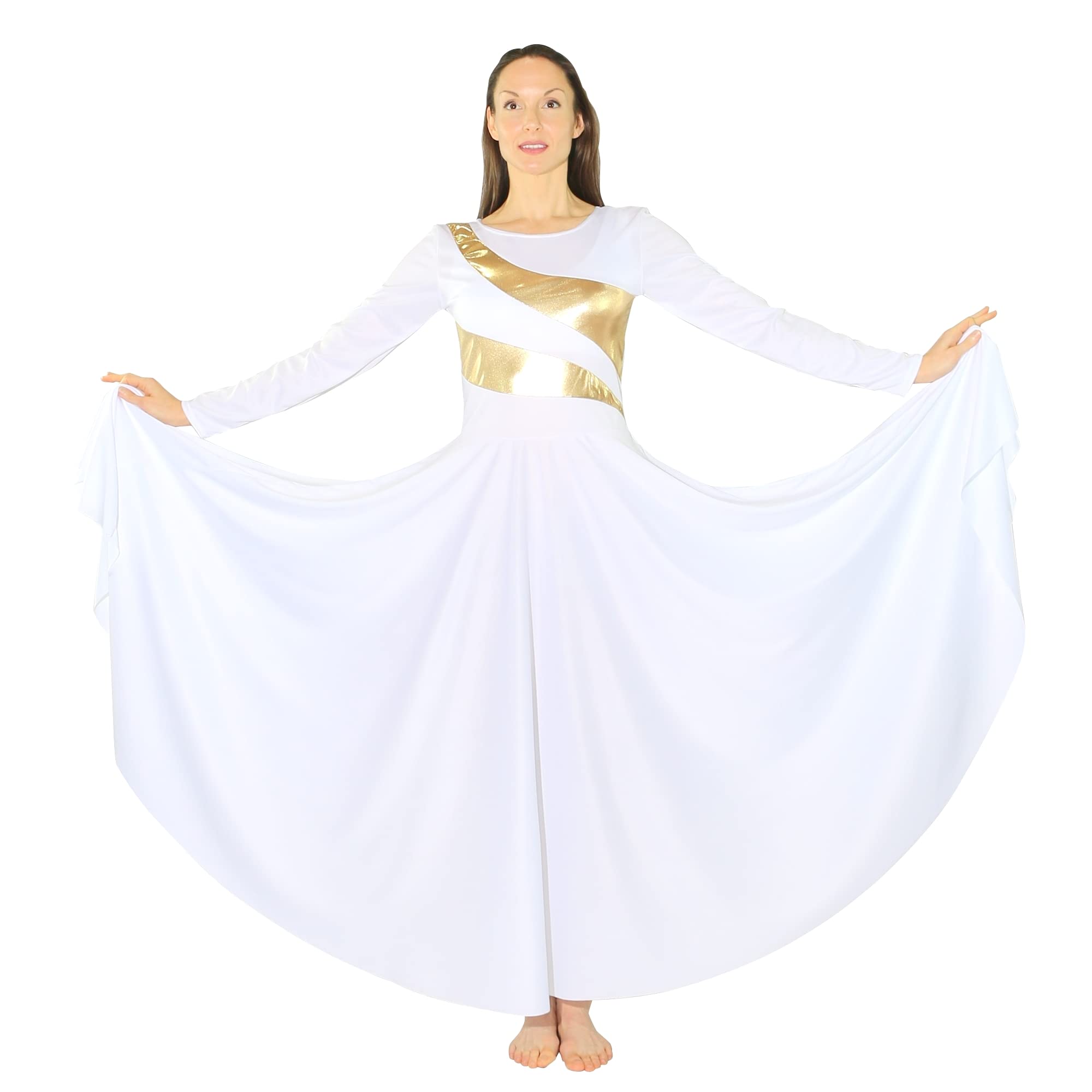 Danzcue Women's Metallic Bicolor Worship Dance Dress, Full Length Praise Dance Dress for Church Performances and Spiritual Events