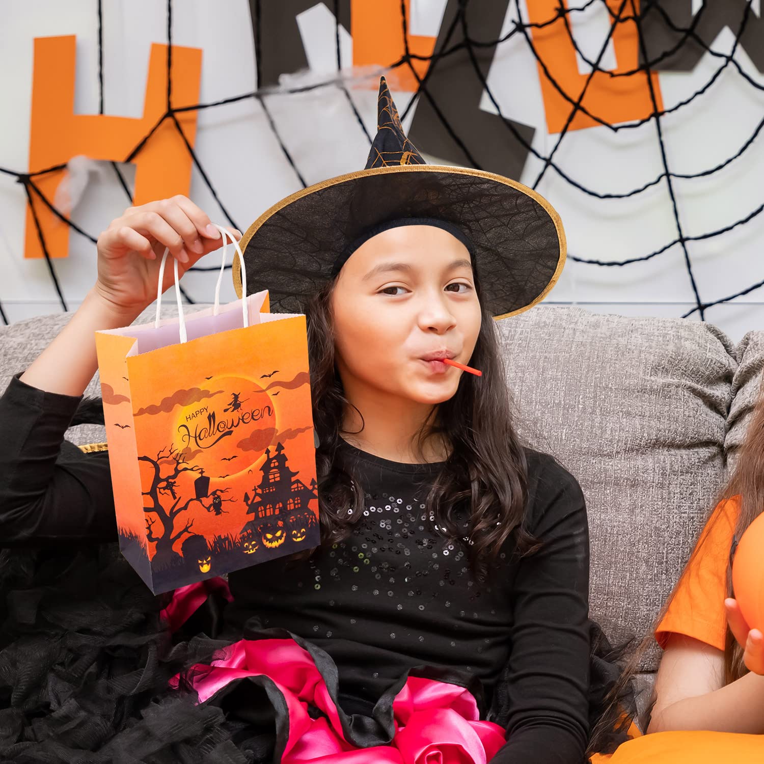 48 Pack Halloween Treat Bags with Tissue Paper - 8.7