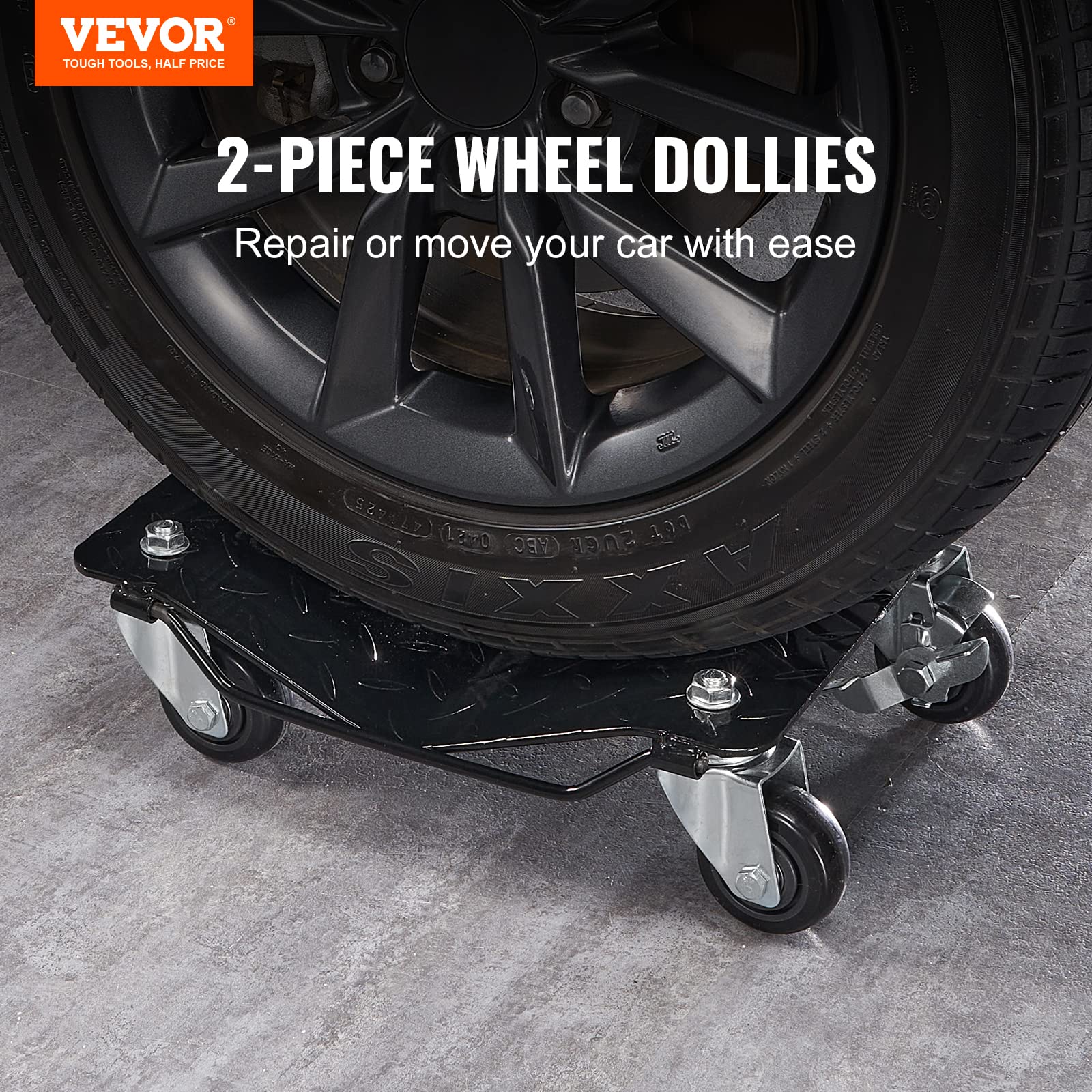 VEVOR 2-Piece Heavy-Duty Wheel Dolly Set - 3000 lbs Capacity Car Moving Dolly for Cars, Trucks, Trailers, Motorcycles & Boats - Perfect for Garage Repairs, Vehicle Storage & Auto Shop Maintenance