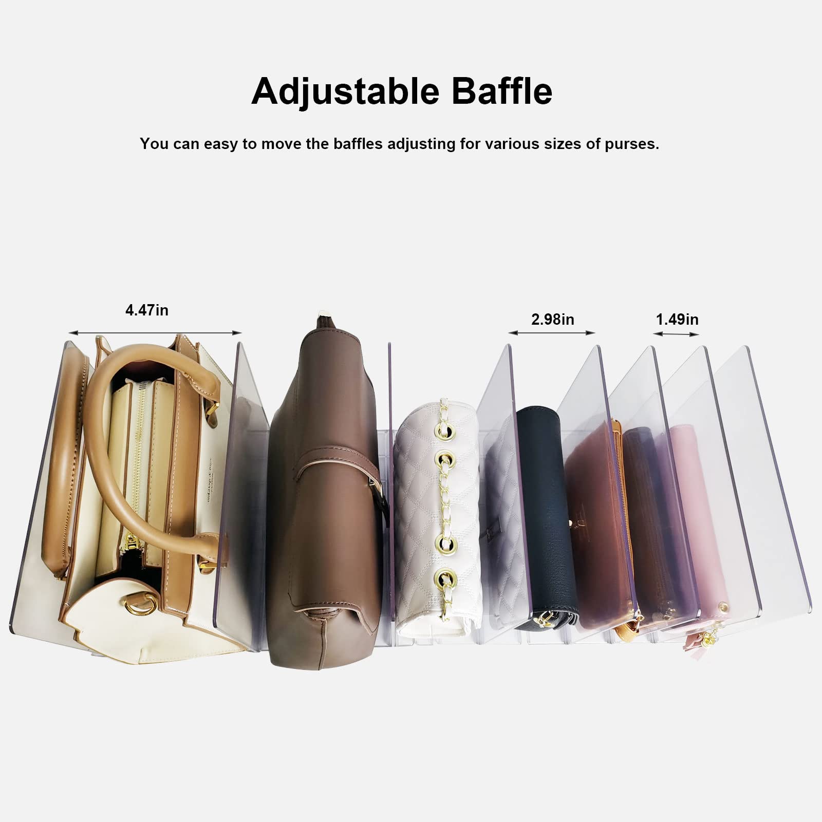 Clear Adjustable Plastic Purse Organizer for Closet - Shelf Dividers & Bag Storage Solution | Perfect for Handbag, Wallet & Accessory Organization in Walk-in Closets & Bedroom Storage