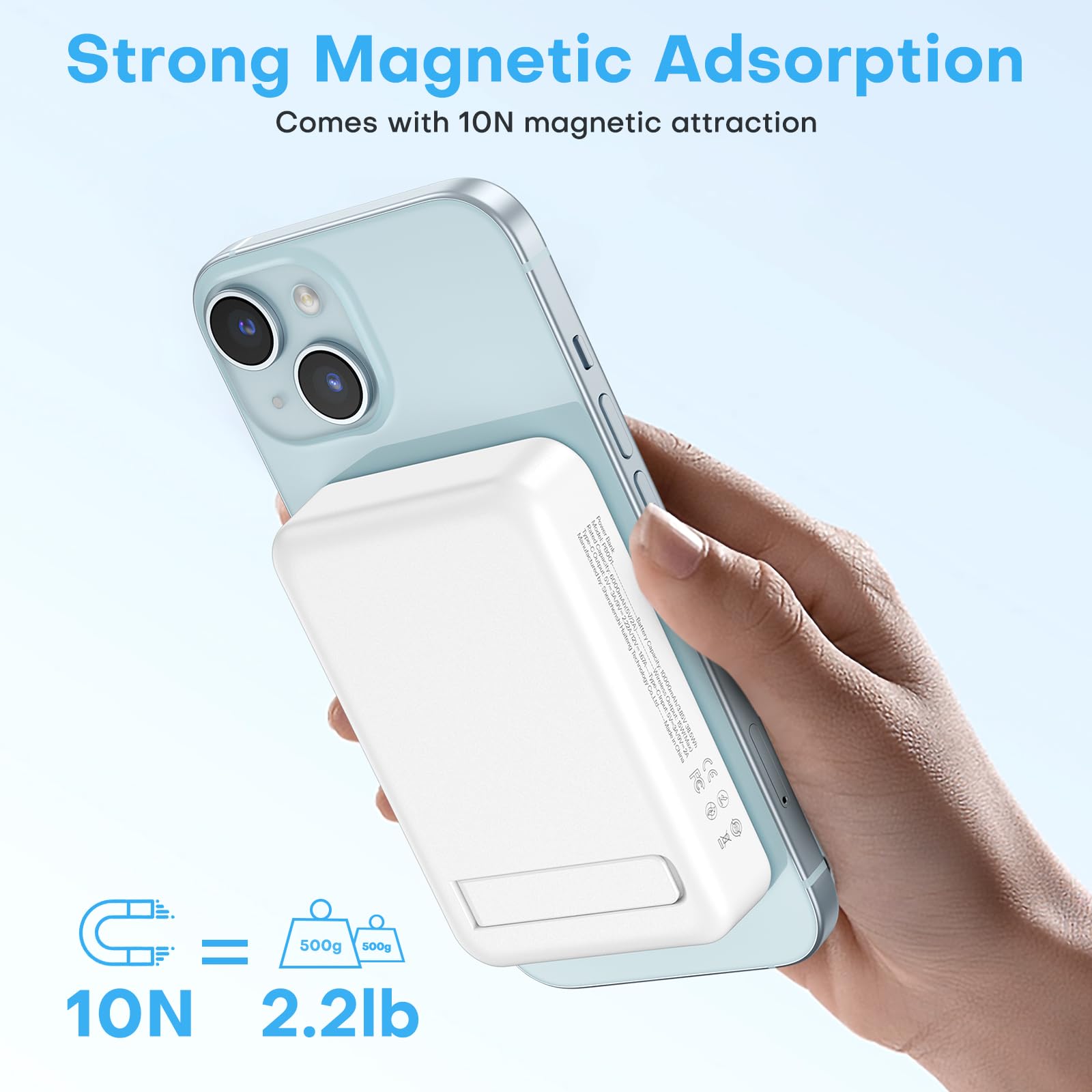 OMOTON 10000mAh Magnetic Wireless Power Bank - Fast Charging Portable Charger for iPhone 15/14/13/12/11 Series with LED Display & Foldable Stand | Perfect for Travel, Work & Outdoor Activities (Gray White)