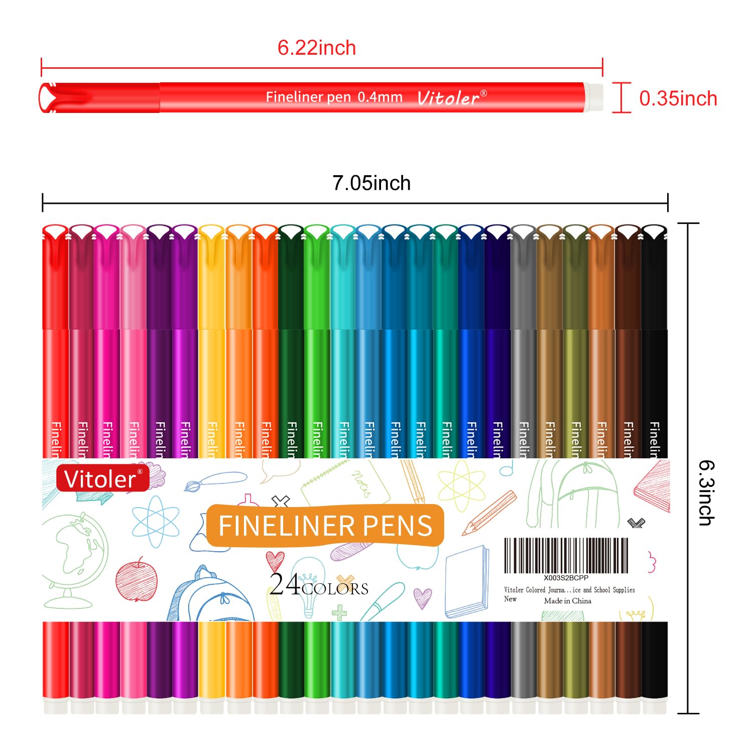 Vitoler 24-Pack 0.4mm Fine Tip Colored Pens for Journaling, Drawing & Planning - Vibrant Ink Pens for Adults & Kids - Perfect for School, Art Projects, Bullet Journals & Creative Writing