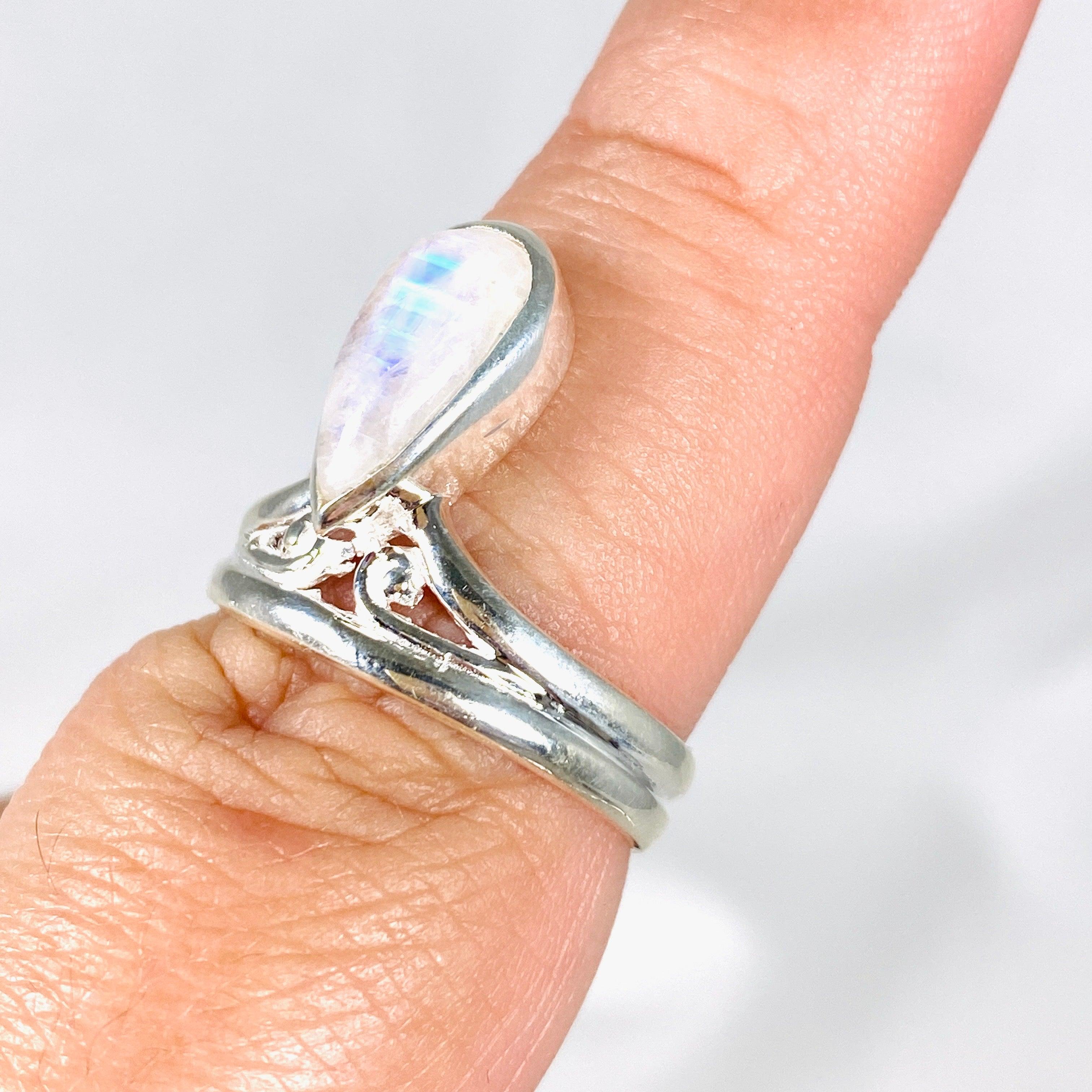 Moonstone Teardrop Filigree Ring R3977 - Elegant Vintage Jewelry for Women, Perfect for Weddings, Parties & Special Occasions