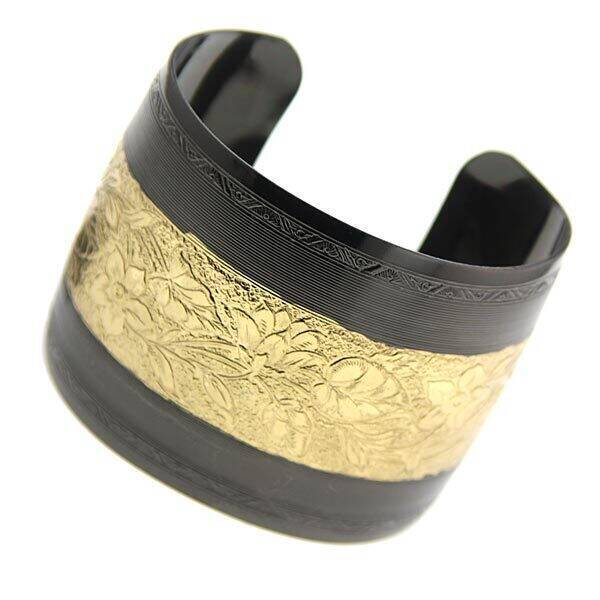 1928 Black & Gold Floral Cuff Bracelet for Women - Vintage Style Jewelry Gift for Birthday, Anniversary & Special Occasions - Perfect for Parties, Weddings & Evening Events