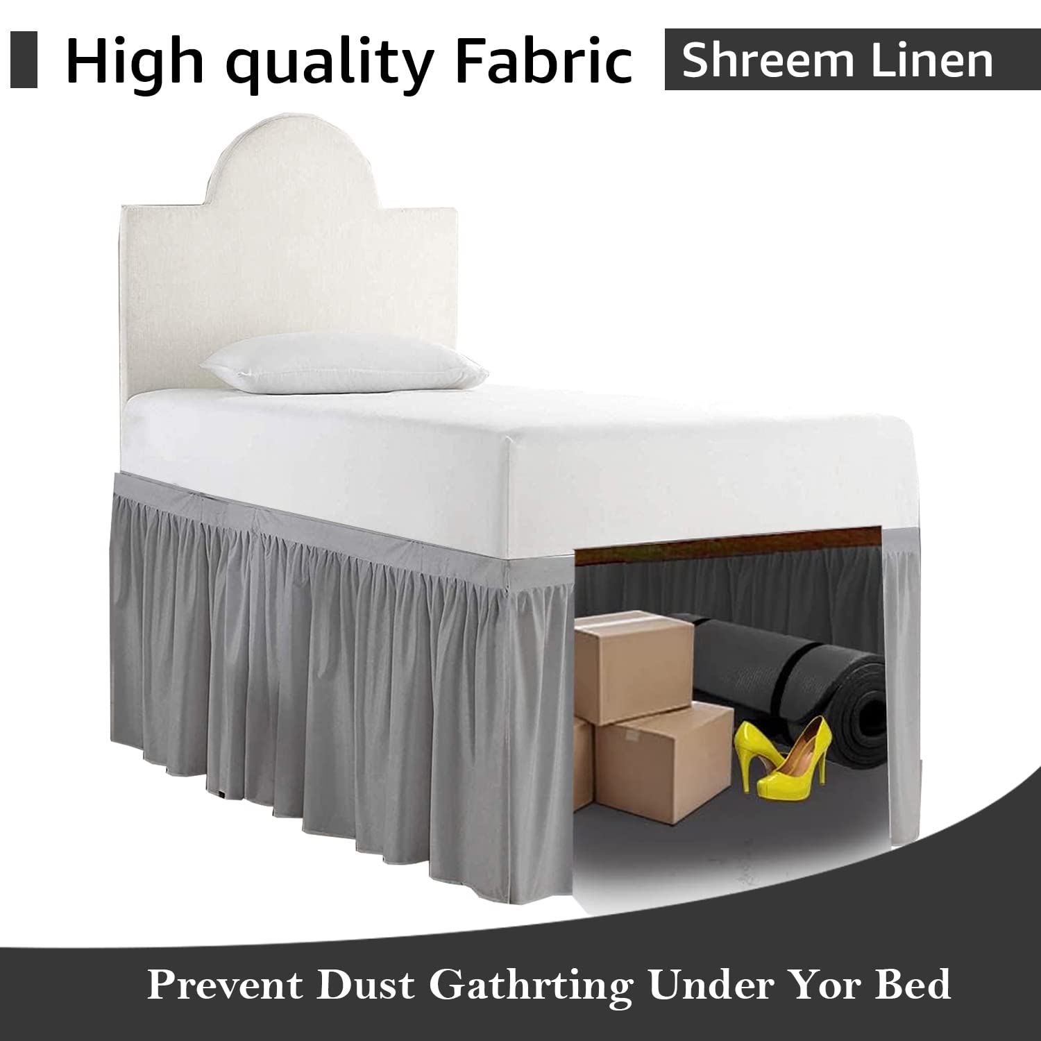 Ruffled Dorm Bed Skirt for College - Extra Long Twin XL Bed Skirt with 50