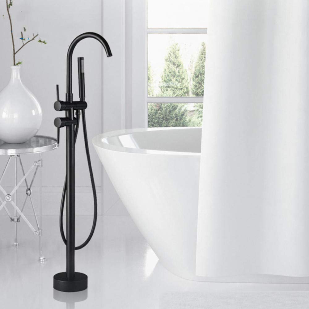 Black Bronze Floor Mounted Bathtub Shower Faucet - Dual Handle Freestanding Mixer Tap with Swivel Spout for Hot & Cold Water - Perfect for Modern Bathroom & Spa Style Showers