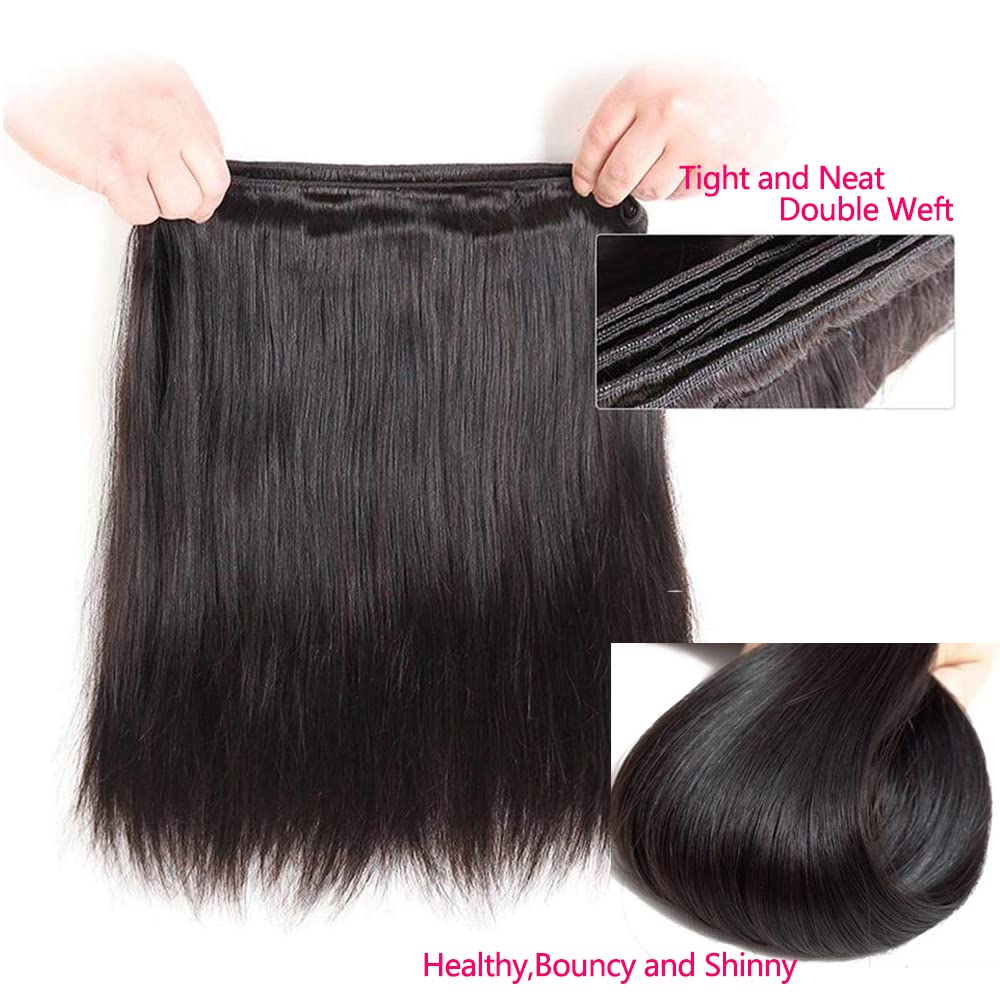 QinMei 100% Virgin Unprocessed Brazilian Straight Human Hair Weaves - 3 Bundles (10A Grade, Remy, Natural Black) 20/22/24 Inch for Hair Extensions & Styling - Perfect for Daily Wear, Parties & Special Occasions