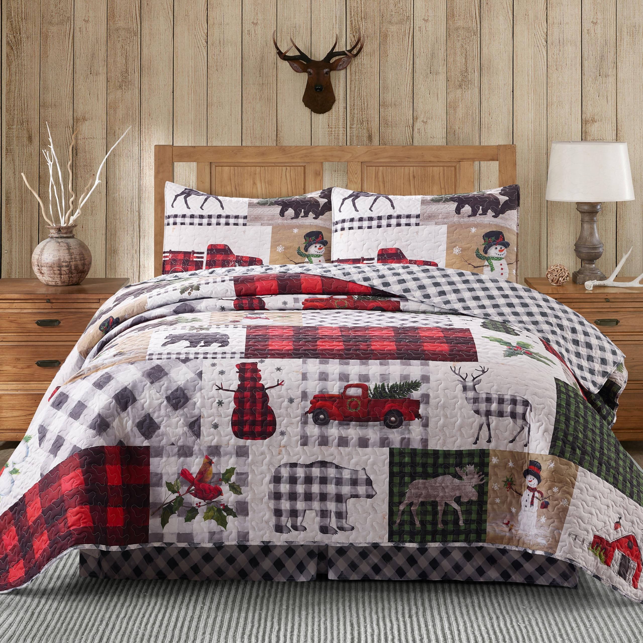 Virah Bella 2-Piece Full/Queen Lodge Quilt Bedding Set - Rustic Reversible Comforter with Pillow Shams - Country Patchwork Design for Cozy Cabin & Farmhouse Bedrooms - Perfect for Fall & Winter Decor