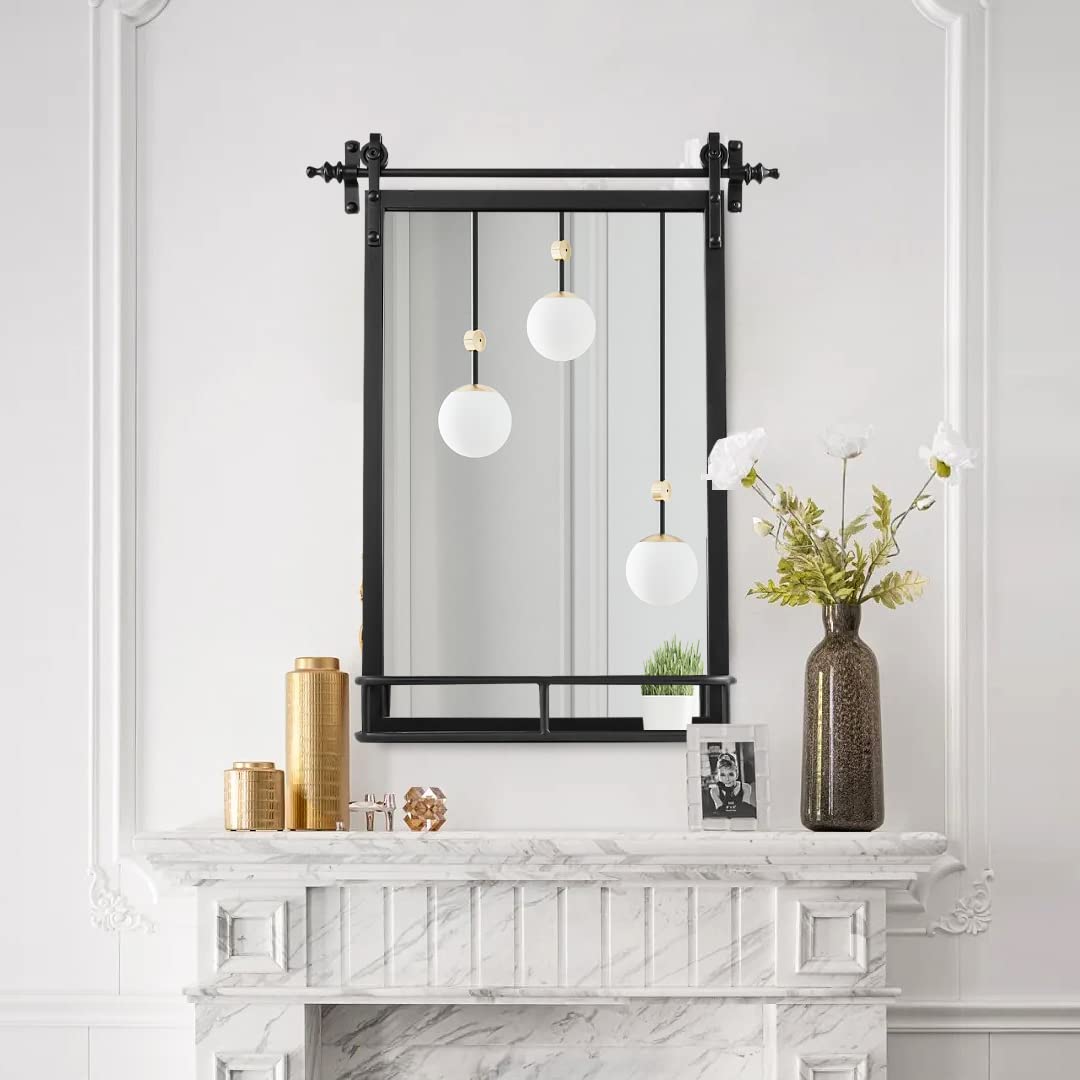 Farmhouse Iron Framed Wall Mirror with Shelf - 30