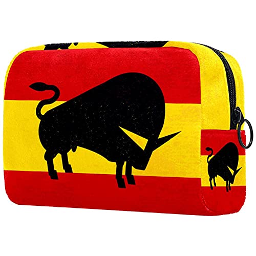 Waterproof Travel Toiletry Bag for Women & Men - Cosmetic Makeup Organizer with Zipper - Spanish Flag & Bull Design Wash Pouch - Perfect for Vacation, Gym, Camping & Business Trips