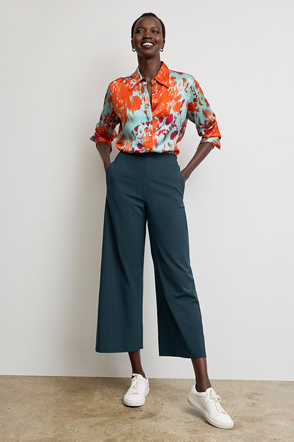 Elena Travel Culotte Pants - OrigamiTech Wrinkle-Free & Quick-Dry - Prussian Blue Wide Leg Palazzo Pants for Women | Perfect for Business Travel, Vacation & Office Wear