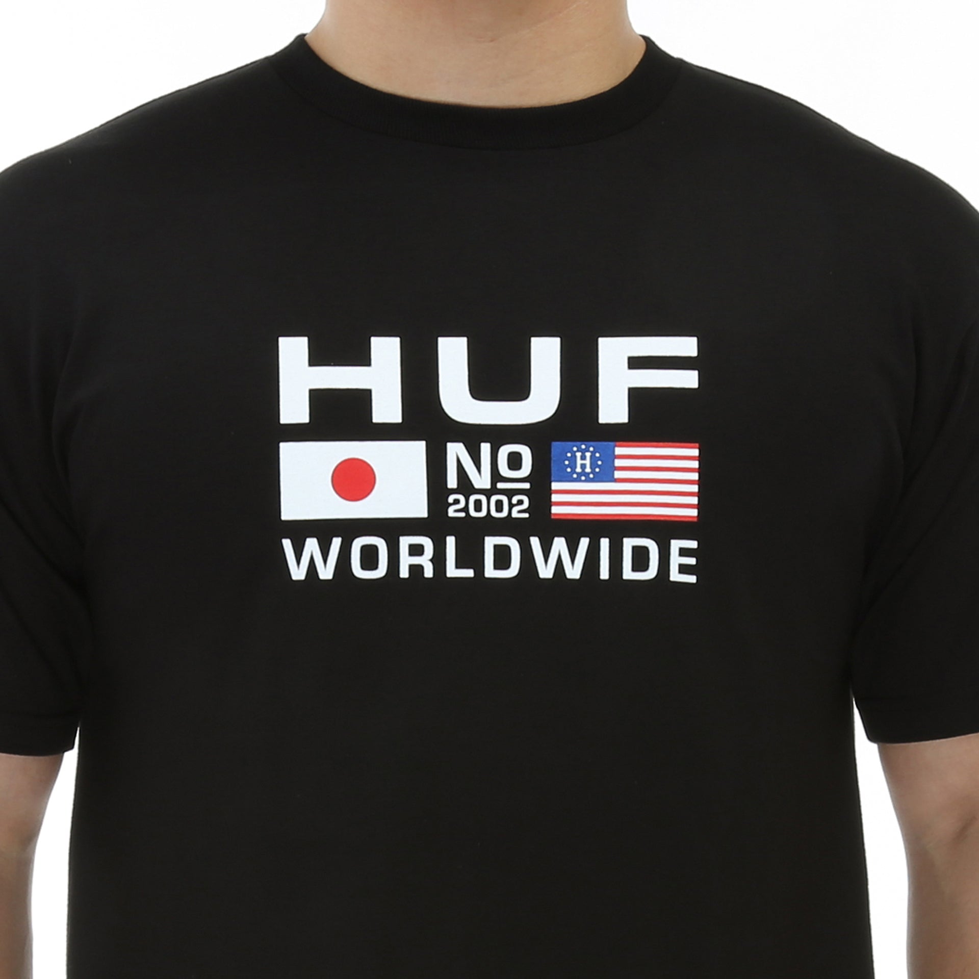 Huf Stadium Sponsor T-Shirt for Men - Black Cotton Graphic Tee - Streetwear Fashion for Casual Wear & Skateboarding