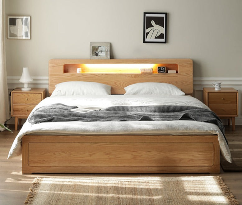 Premium Oak Solid Wood Luminous Box Bed - Durable Nightstand with Glow-in-the-Dark Features for Bedroom, Guest Room, and Kids Room Decor