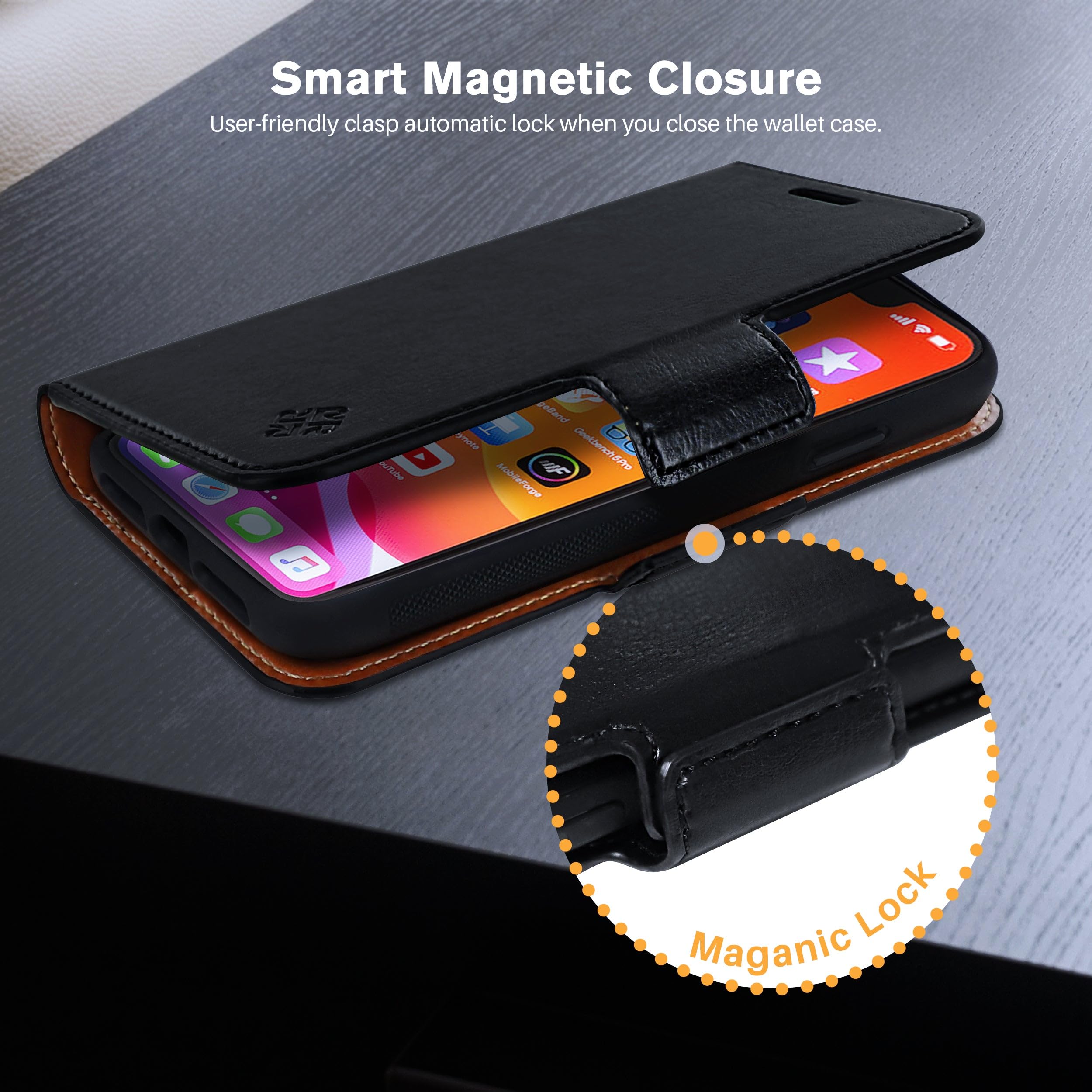 ROOCASE Vegan Leather Flip Wallet Case for iPhone 11 Pro Max (2019) - Detachable Phone Cover with Card Slots & Kickstand | Perfect for Travel, Work & Everyday Use - Black