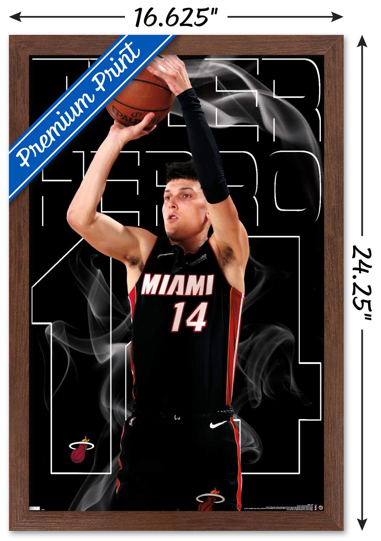 NBA Miami Heat Tyler Herro 20 Wall Poster - 22.4x14.7 Inches Mahogany Framed Basketball Decor for Home, Office & Game Room