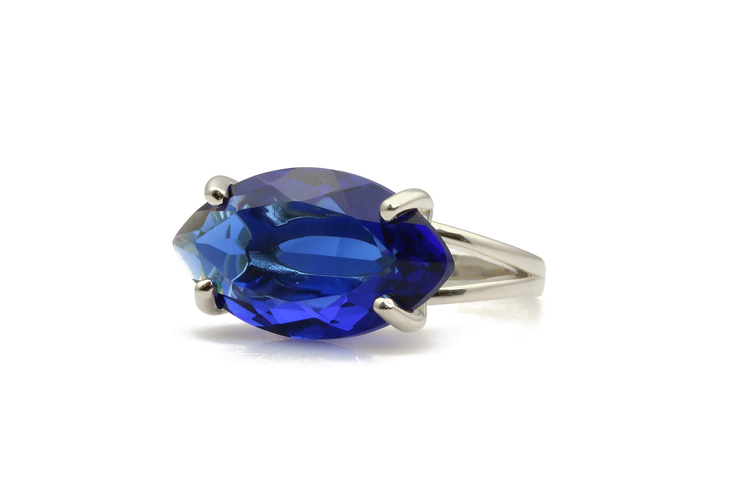 12x22mm Marquise Cut Sapphire Ring - Handmade 925 Sterling Silver Statement Jewelry for Women | Perfect for Bohemian Wedding, Birthday, Anniversary Gifts | Elegant Fashion Accessory for Evening Parties & Special Occasions
