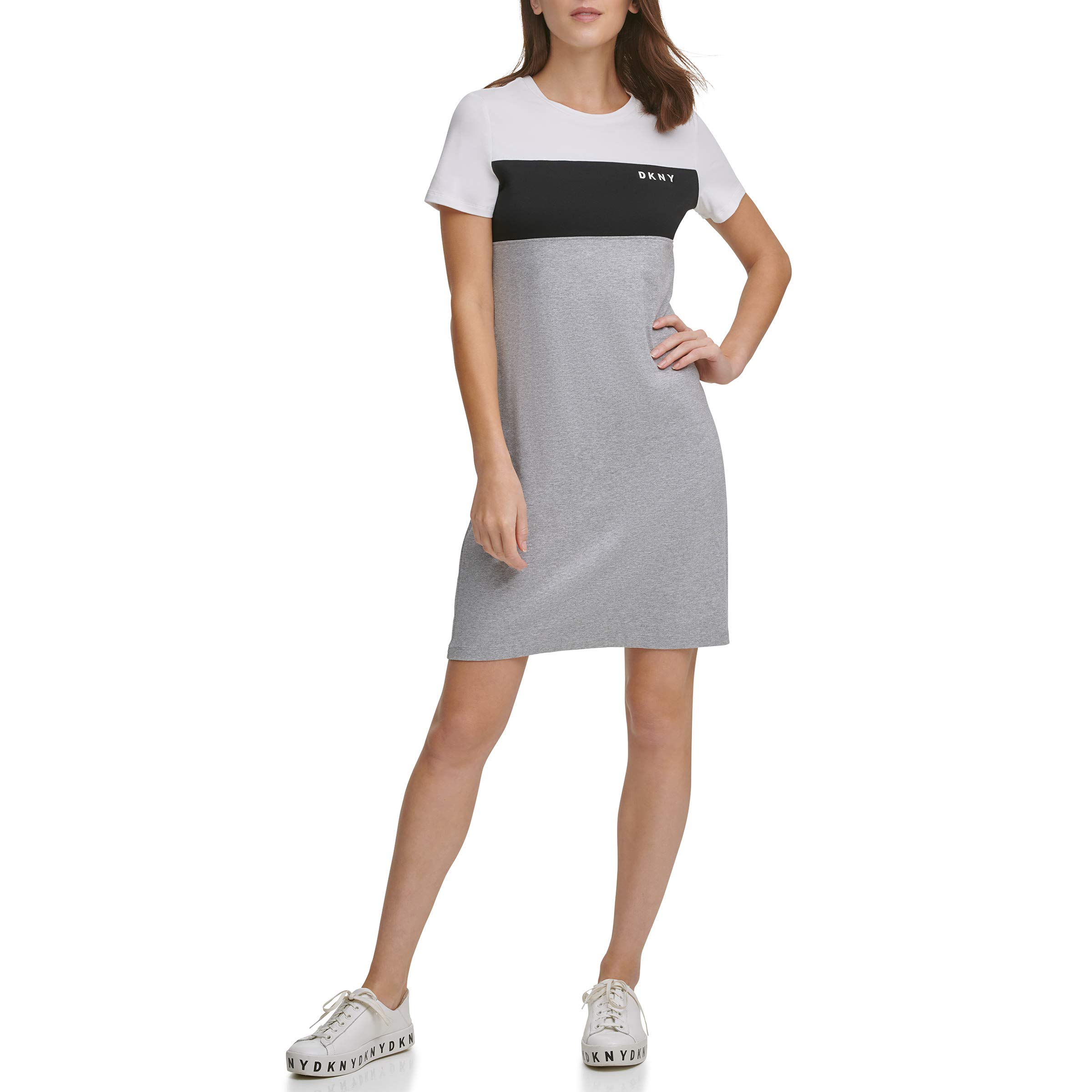 DKNY Women's Logo T-Shirt Dress - Casual Cotton Short Sleeve Shift Dress for Everyday Wear, Work & Weekend Outings