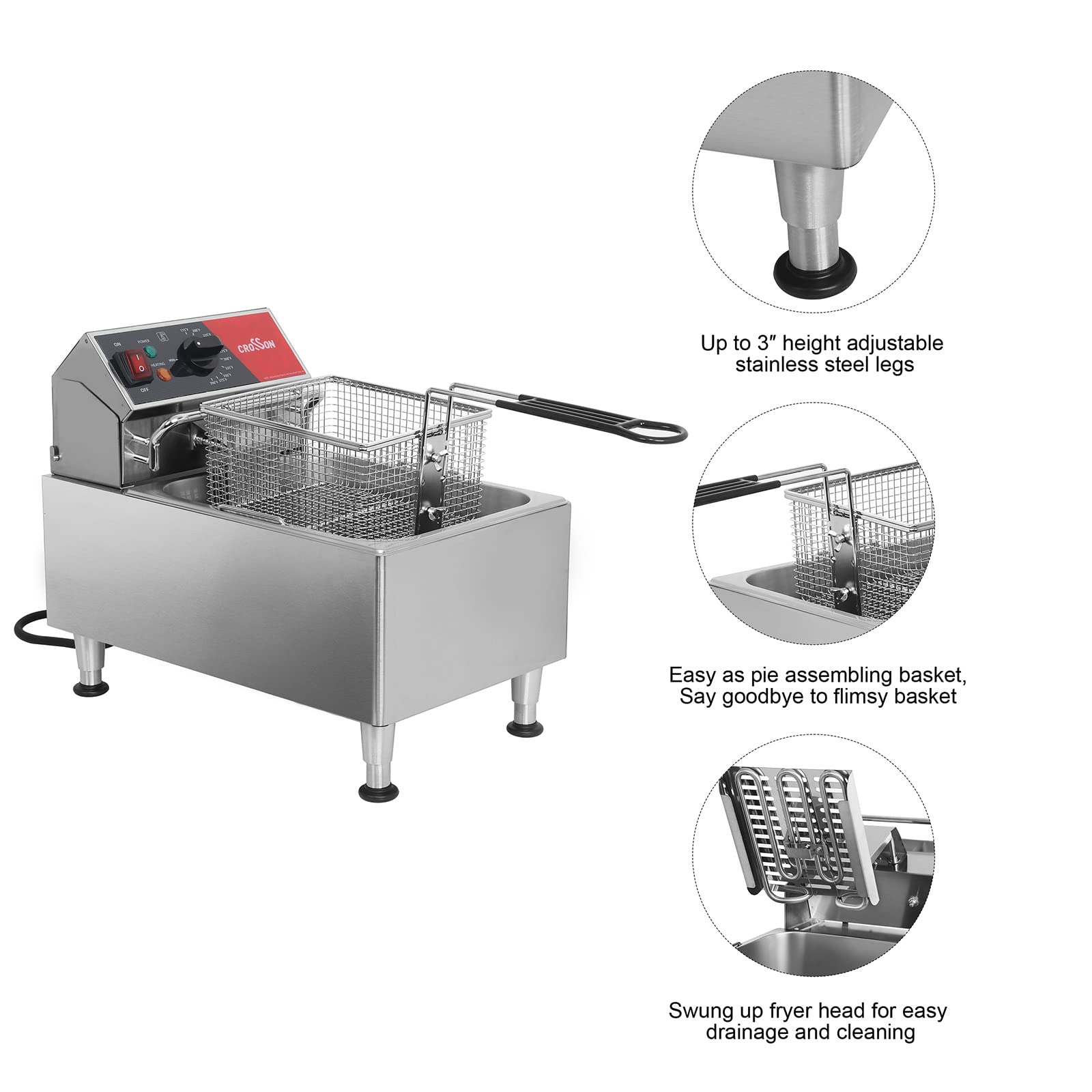 Commercial Electric Deep Fryer 13Lbs 1800W with Removable Oil Container & Easy-Assemble Basket - ETL Listed 120V Countertop Deep Fryer for Restaurant, Home Kitchen & Catering Events