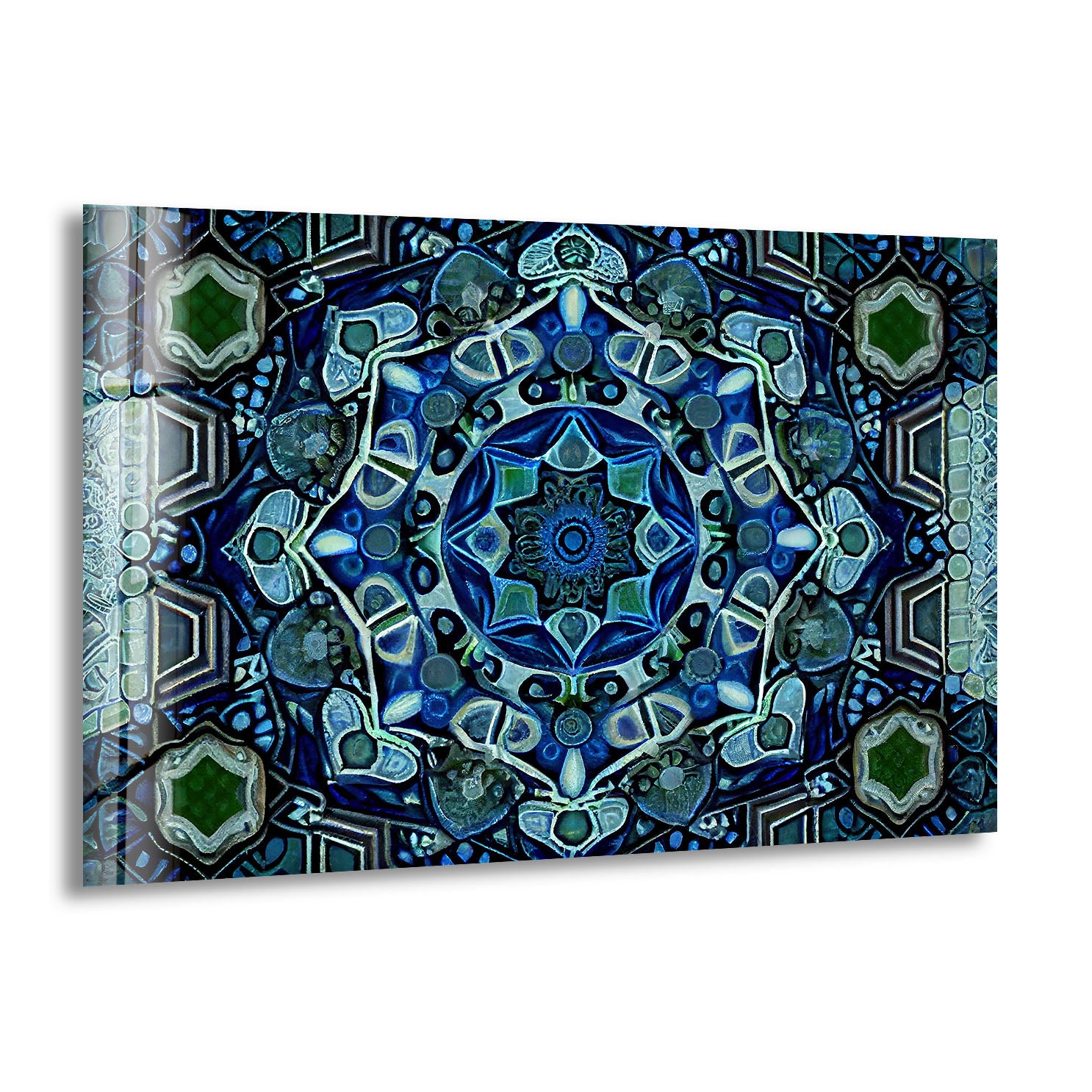 Blue Mandala Glass Wall Art – Handcrafted Intricate Geometric Design for Modern Home & Office Decor | Meditation Room, Yoga Studio & Spiritual Space Decor
