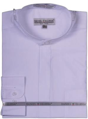 Daniel Ellissa Banded Collar Shirt with Convertible Cuff - DS3001C White | Stylish Office & Casual Wear for Men