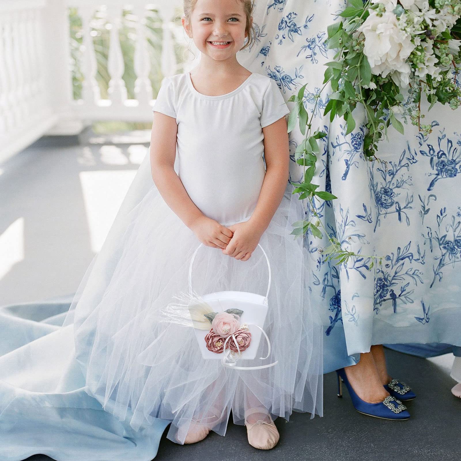 Ivory Satin Wedding Basket & Pillow Set - Flower Girl & Ring Bearer Accessories for Rustic Ceremonies