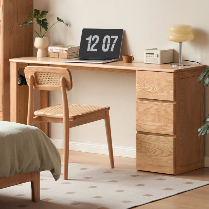 Solid Oak Wood Narrow Long Table with Storage Cabinet - Perfect for Small Spaces, Entryways & Home Offices