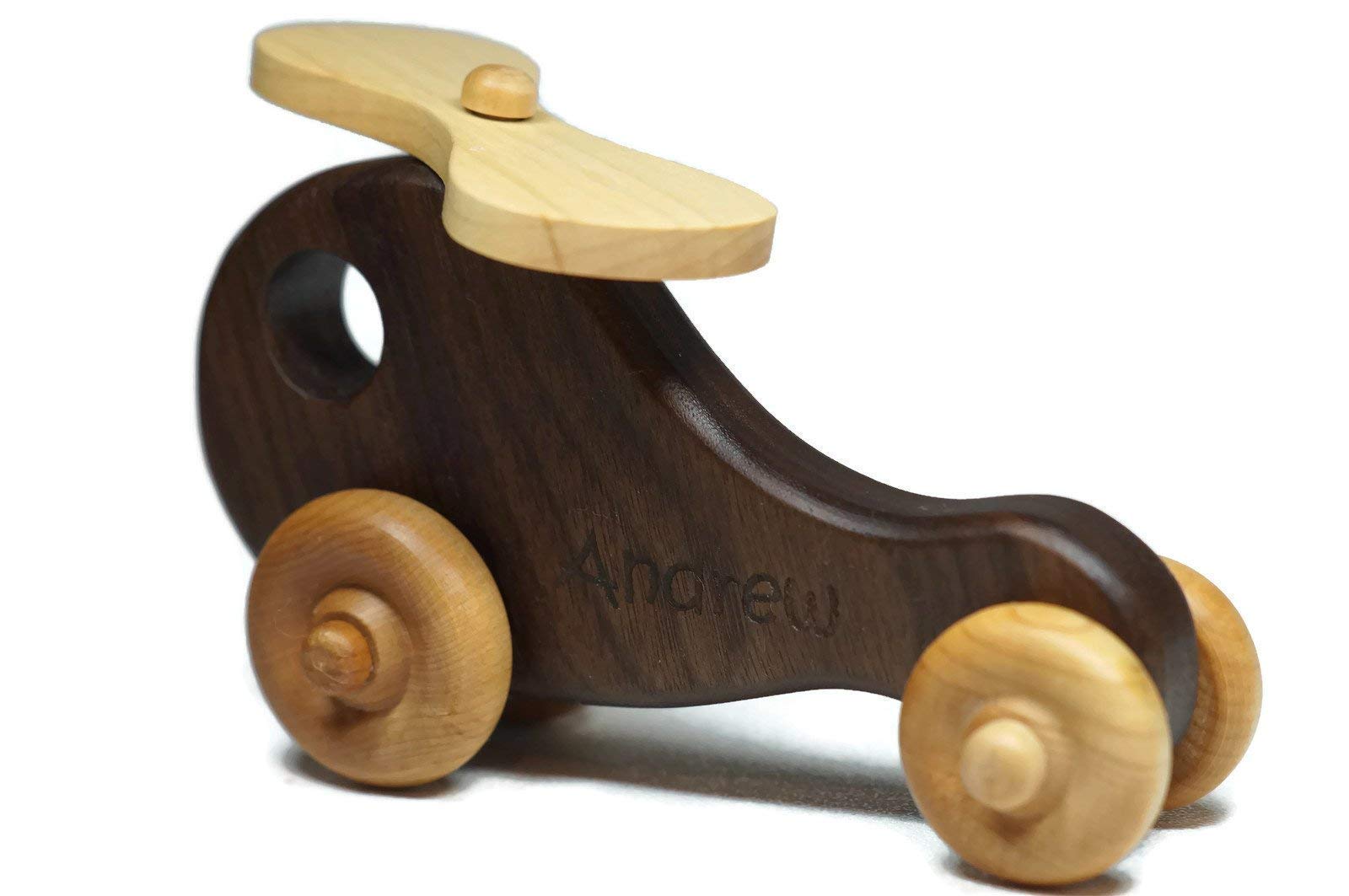 Wooden Toy Helicopter Push Toy for Toddlers - Eco-Friendly Educational Pull Along Toy for Kids - Perfect for Indoor & Outdoor Play, Birthday Gifts, and Early Childhood Development