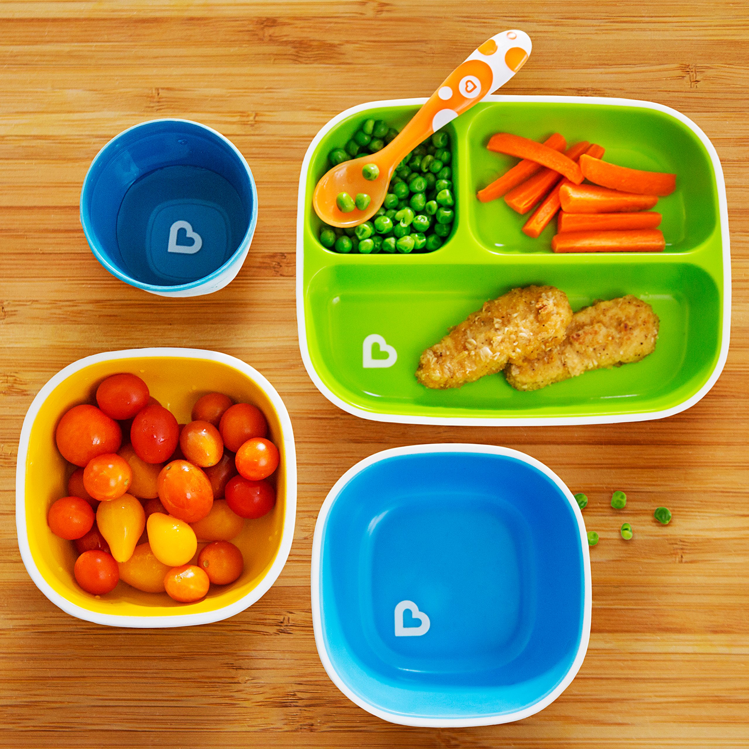 Munchkin Splash Toddler Plates & Divided Bowl Set - 8-Piece BPA-Free Baby Feeding Dishware (Blue/Green) | Perfect for Mealtime, Daycare & Travel Use