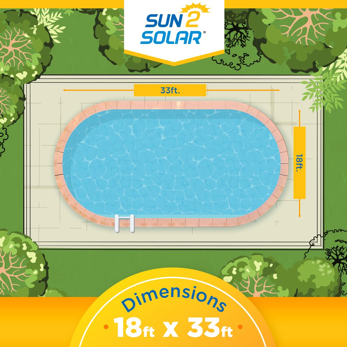 Sun2Solar Blue 18 ft x 33 ft Oval Pool Solar Cover - 1200 Series Thermal Heating Blanket for Inground & Above Ground Pools | Heat Retention & Energy Saving | Includes 6 Heavy-Duty Grommets | Perfect for Summer Swimming & Extending Pool Season