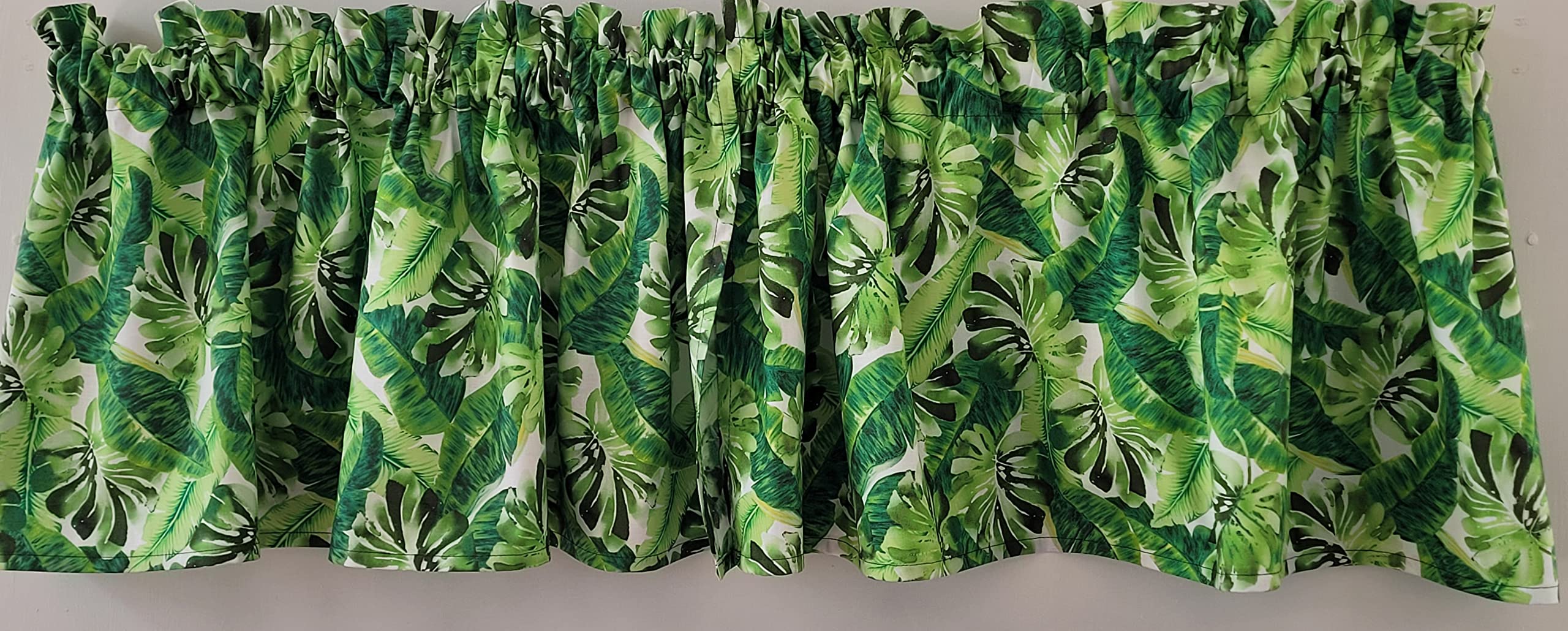 Tropical Valance Curtain - Palm & Banana Leaf Design, Island Kitchen Window Treatment, 41x15 Inches, Green Leaf Pattern for Beach & Coastal Home Decor