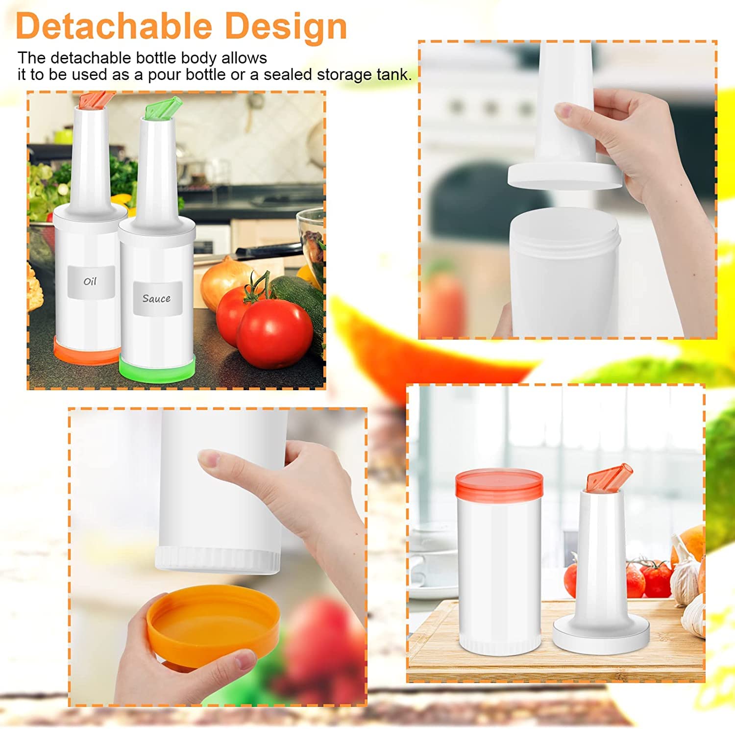 12 Plastic Juice Pour Bottles with 40 Stainless Steel Liquor Pourers - Durable Bar Accessories for Home Kitchen, Party & Commercial Use - Perfect for Cocktails, Coffee, Syrups & Beverage Dispensing