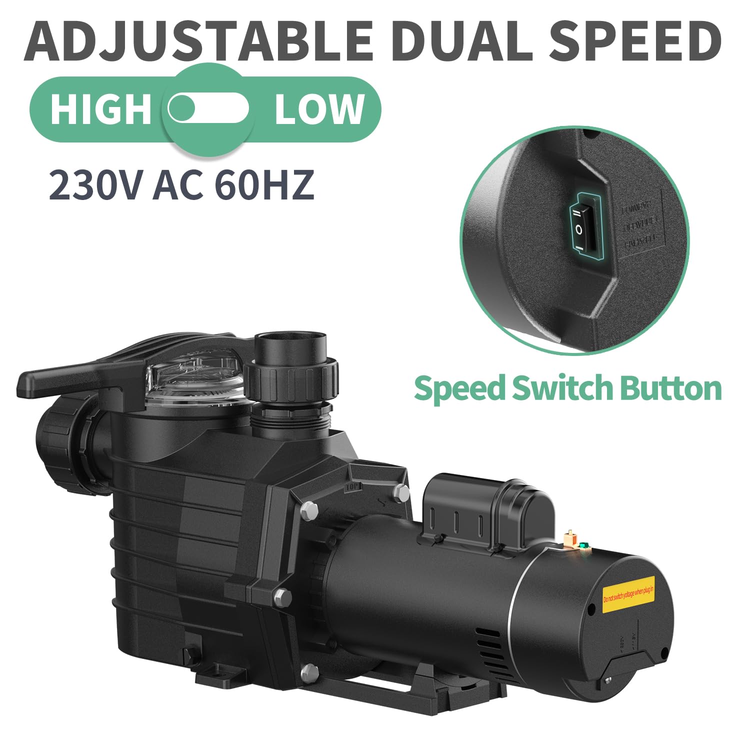 Pipopa 2.5HP 6540GPH Swimming Pool Pump - 2-Speed (1725RPM/3450RPM) for Above Ground & Inground Pools | Super Powerful, Energy Efficient, Saltwater & Freshwater Compatible, IP44 Waterproof | Perfect for Backyard, Residential & Commercial Pool Maintenance