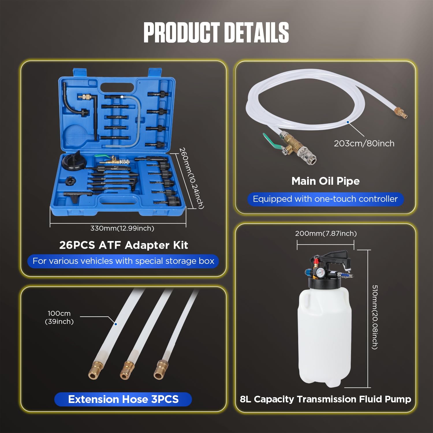 8L Transmission Fluid Transfer Pump Kit with 26PCS ATF Adapters - Automatic Oil Extractor & Dispenser for ATF Refill - Perfect for DIY Car Maintenance & Professional Garage Use