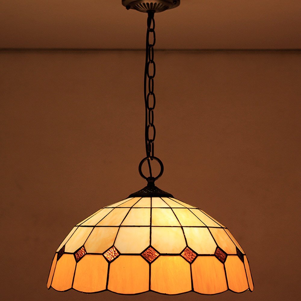 Tiffany Style Dining Room Glass Ceiling Pendant Light - Elegant Mediterranean Chandelier for Living Room, Restaurant & Bar Counter - Yellow Grid Design for Hallway & Corridor Lighting | Perfect for Home Decor, Cafe Ambience & Commercial Spaces
