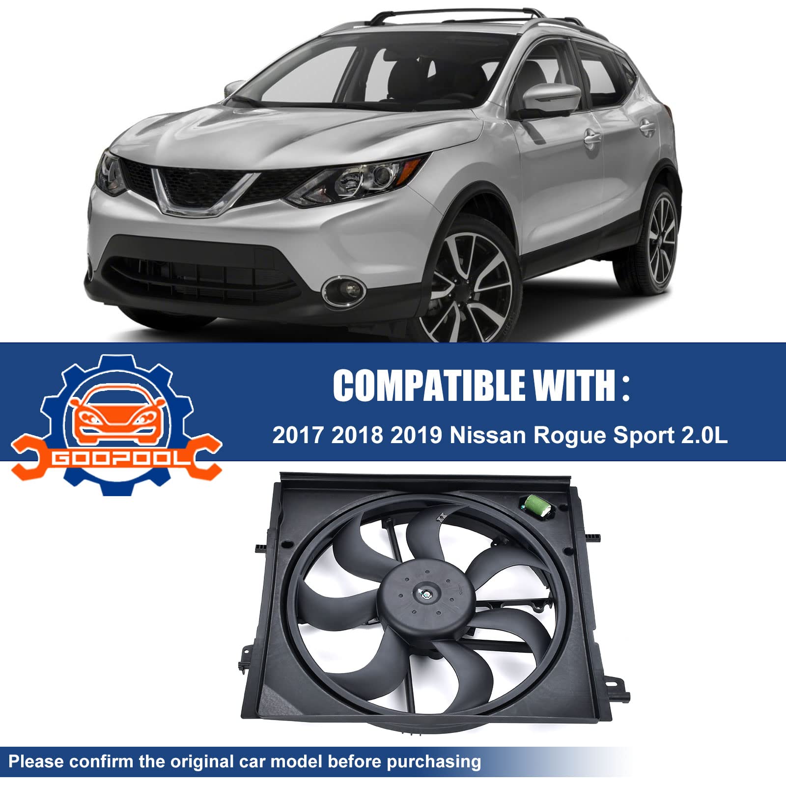 2017-2018-2019 Nissan Rogue Sport 2.0L Radiator Cooling Fan Assembly Replacement Part #214816MA0A - Perfect for Engine Overheating Prevention & Summer Driving