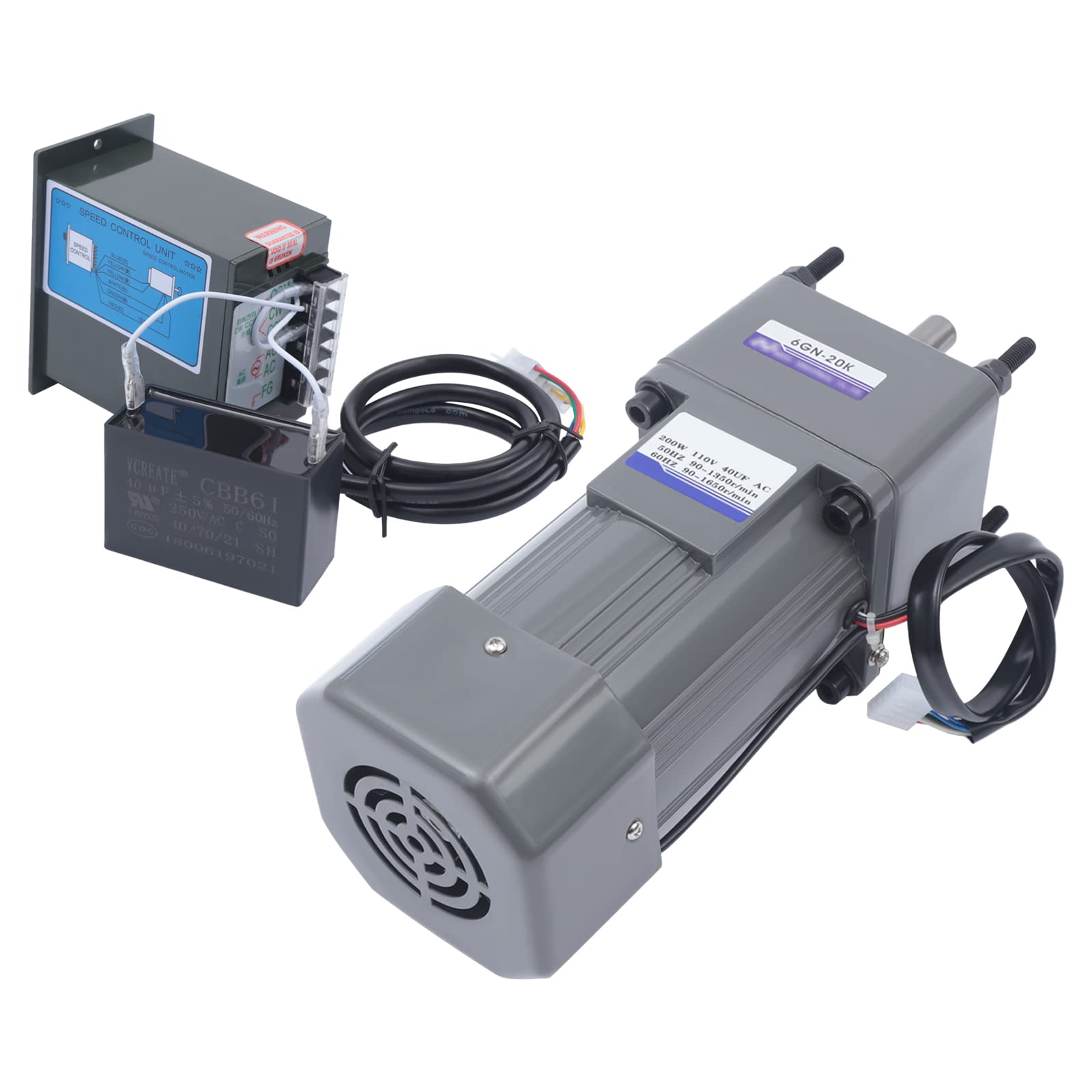110V 200W 20K High Torque AC Gear Motor - Single-Phase 24.1Nm Electric Gear Reducer with 0-68 RPM Adjustable Speed Controller - Perfect for Conveyor Systems, Packaging Machines & Industrial Automation Equipment