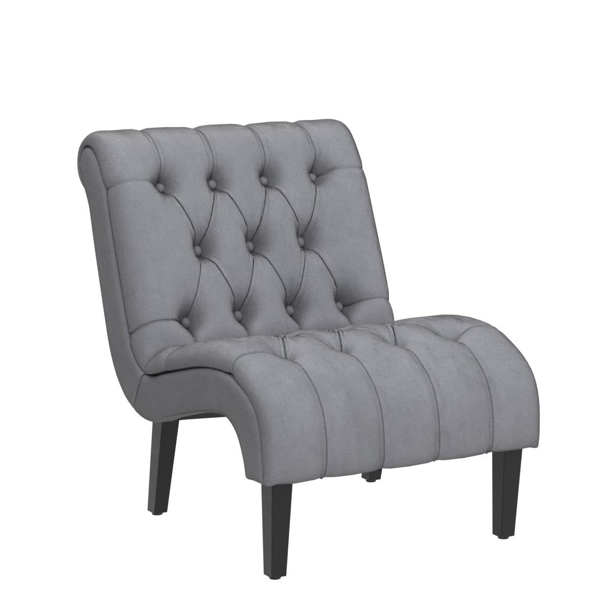 AVAWING 2-Piece Armless Accent Chair Set - Upholstered Button Tufted Living Room Chairs with Sturdy Wood Legs, Soft Frosted Velvet Lounge & Reading Chairs for Bedroom or Office - Modern Grey Home Decor (Perfect for Small Spaces, Reading Nooks & Cozy Corners)