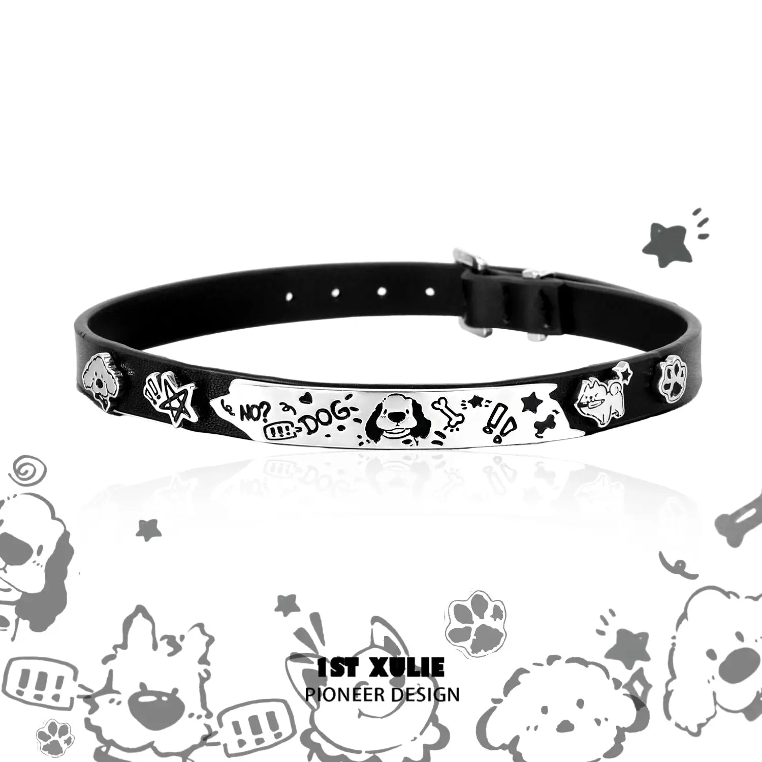 18K Platinum Plated Graffiti Puppy Choker Necklace - Trendy Dog-Themed Jewelry for Women, Perfect for Casual Wear, Parties & Gifts