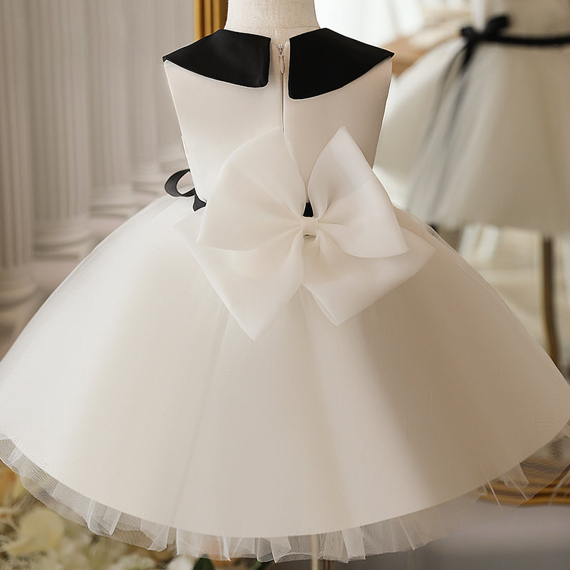 Elegant White A-Line Tea Length Flower Girl Dress with Collar Neck - Perfect for Weddings, Parties & Special Occasions