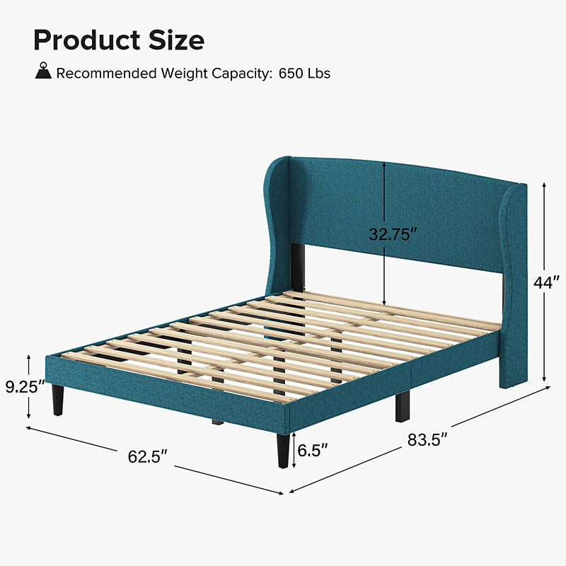 Baotist Upholstered Wingback Platform Bed Frame - Queen Size Modern Bedroom Furniture for Master Bedroom, Guest Room & Apartment