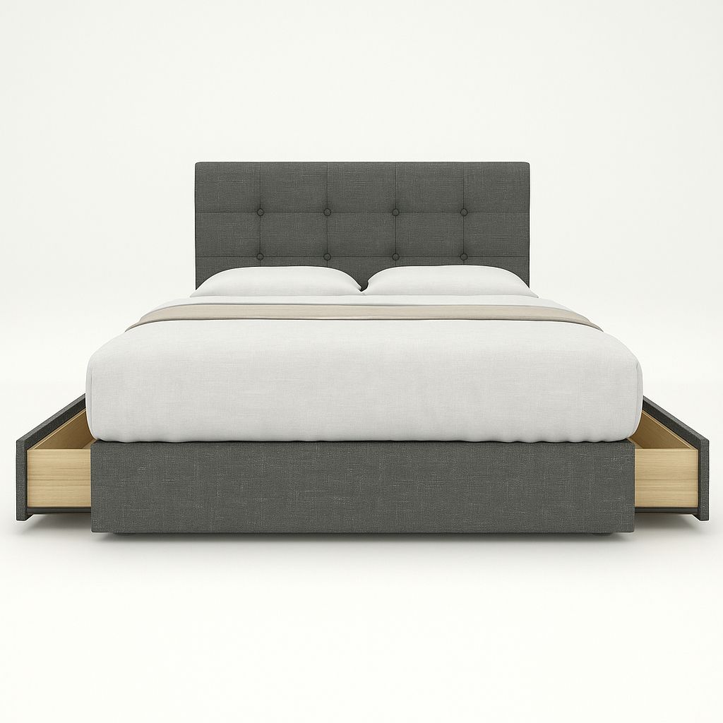 Ellie Fabric Drawer Bed Frame with Storage - Queen Size Platform Bed Frame with 4 Drawers, Sturdy Metal Frame & Easy Assembly - Perfect for Small Bedrooms, Dorms & Guest Rooms